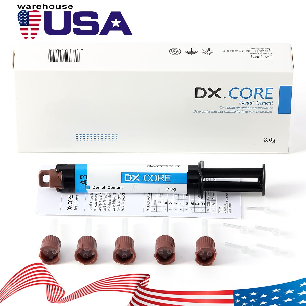 Dental Dual Cure Core Build Up Composite Resin Flowable Refill Shade A2 A3 8g/Pc