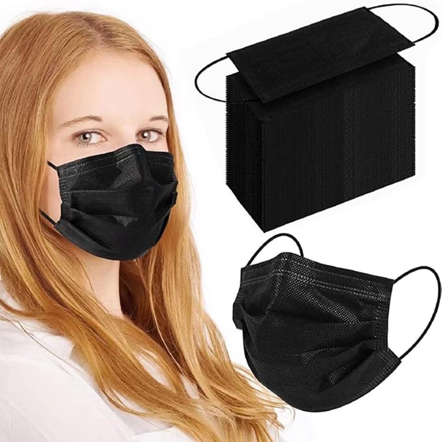 SDIW 100Pcs Black Disposable Face Mask, 3 Ply 100 Count (Pack of 1),