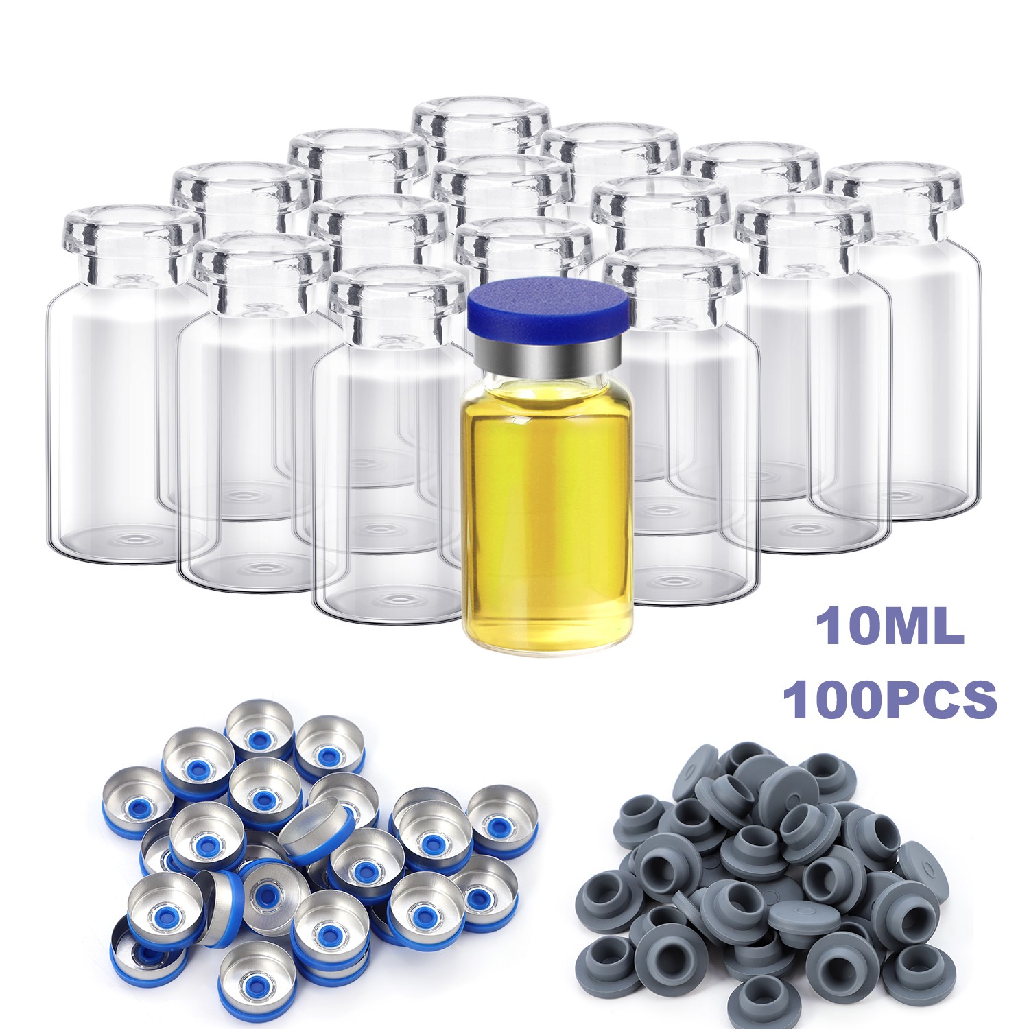 100pcs 10ml Sample Vials Clear Glass Bottle 20mm Crimp Top Headspace HPLC Flat