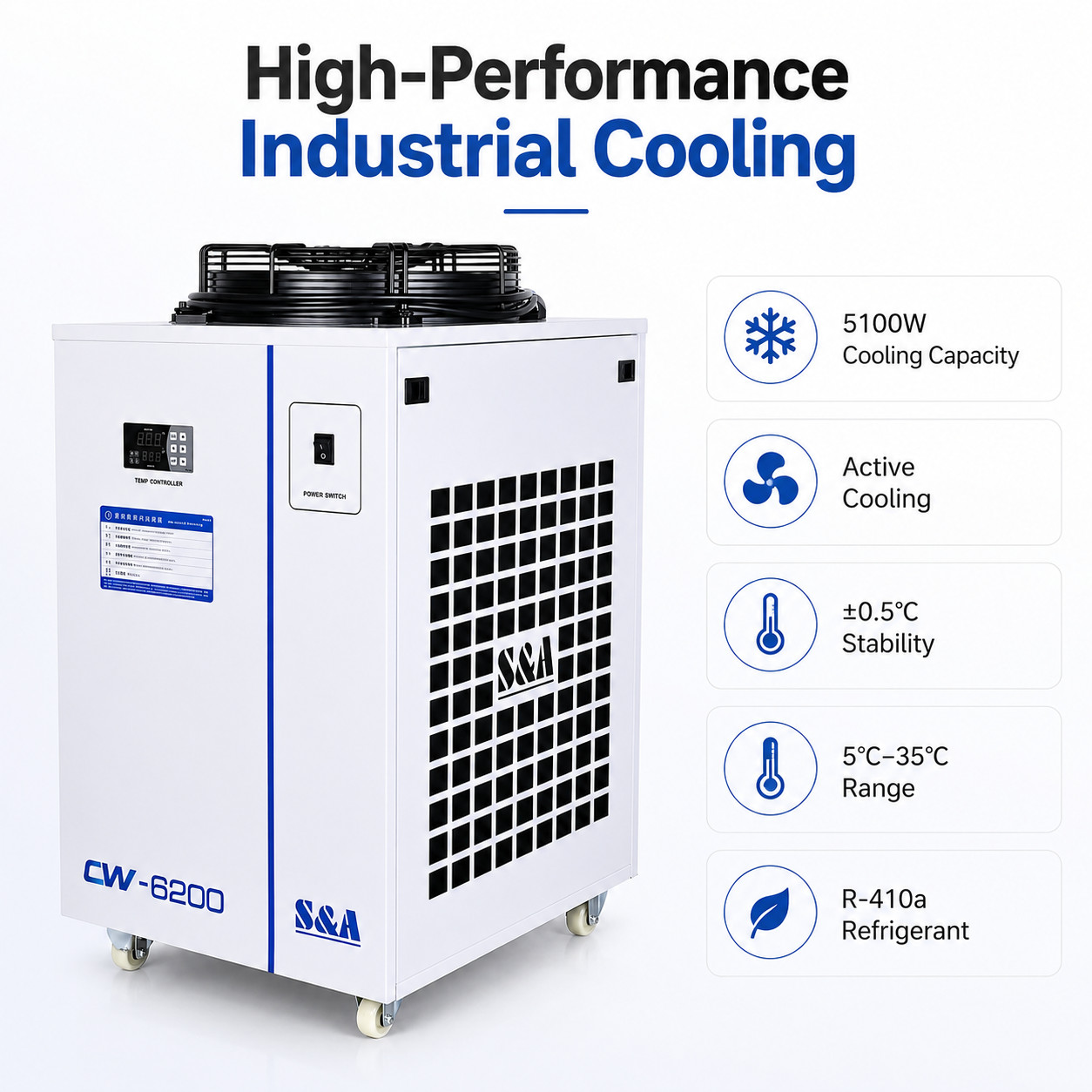 CW-6200AN Industrial Water Chiller for 45KW CNC spindle Laser Engraver Engraving