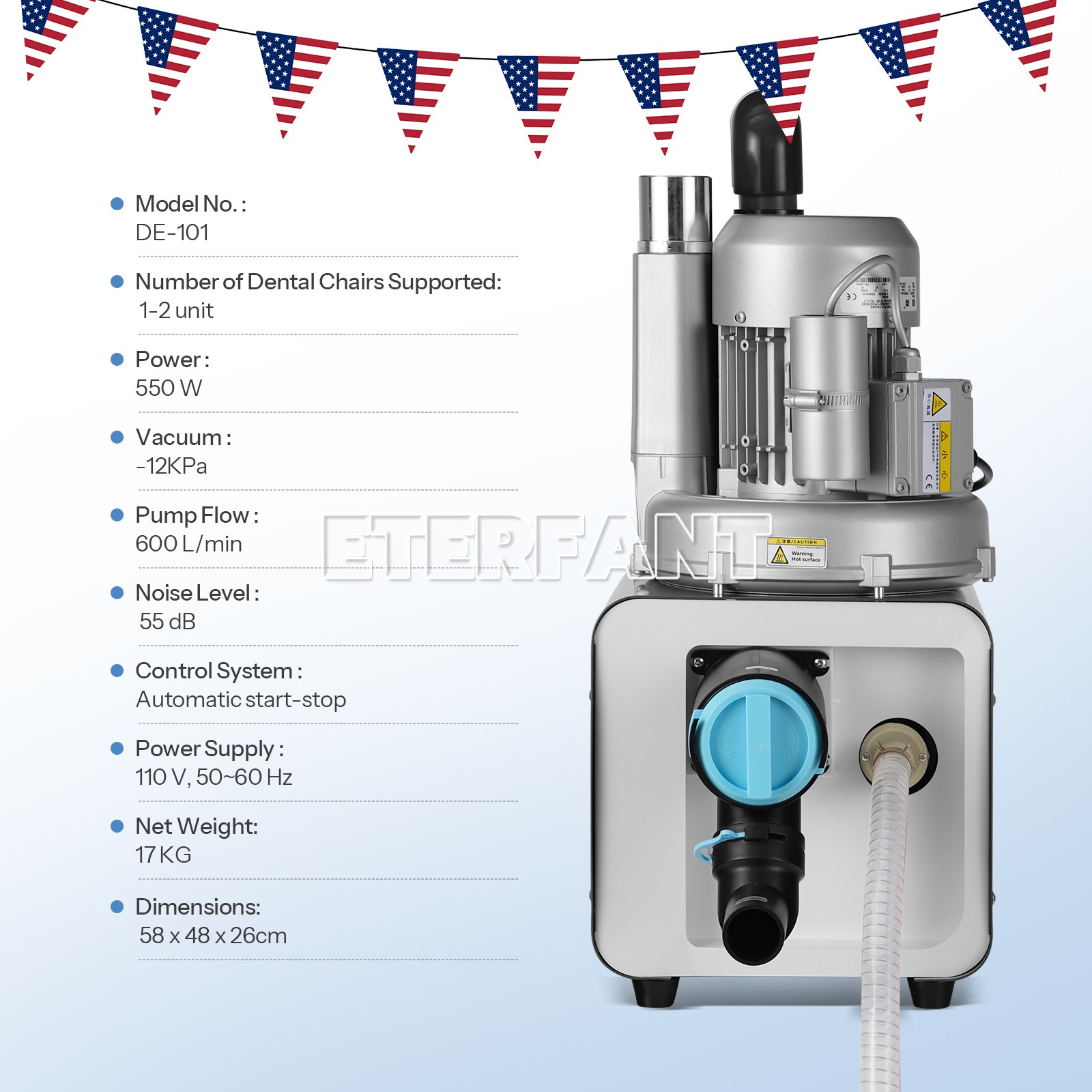 Dental Electric Suction Machine Vacuum System DE101 600L/min Semi-Dry Type