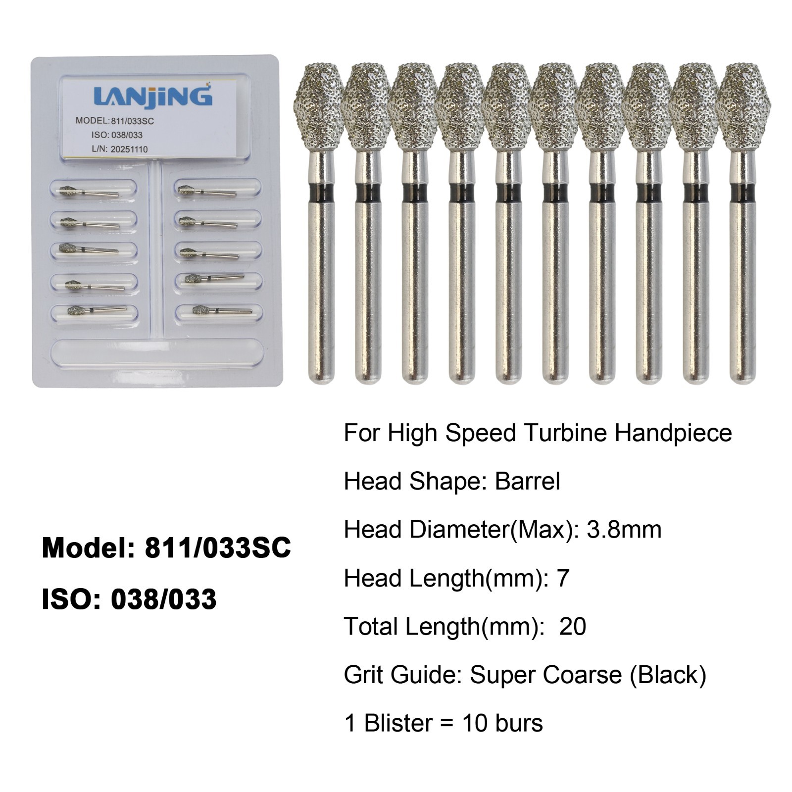 Dental Diamond Burs FG Barrel Diamond Bur Super Coarse High Speed Friction Grip