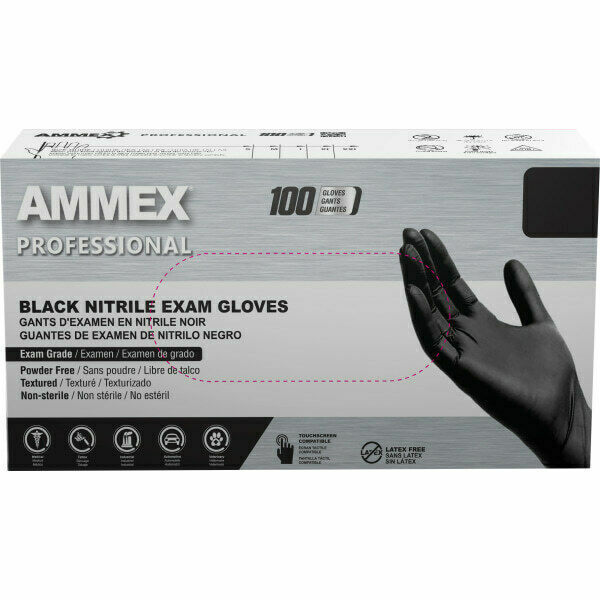 AMMEX ABNPF44100BX Medical Tattoo Black Nitrile Gloves, Medium – 100 Count