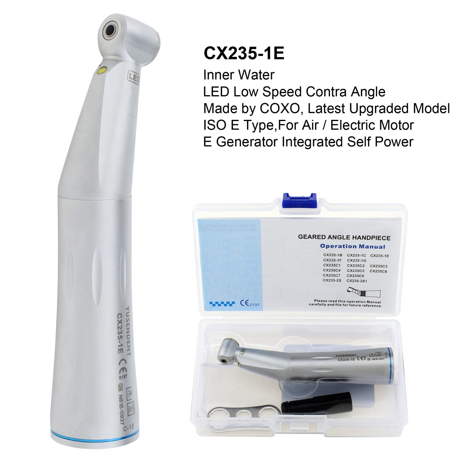 COXO Dental Electric Handpiece Contra Angle 1:1 1:5 45° Surgical Fiber Optic LED