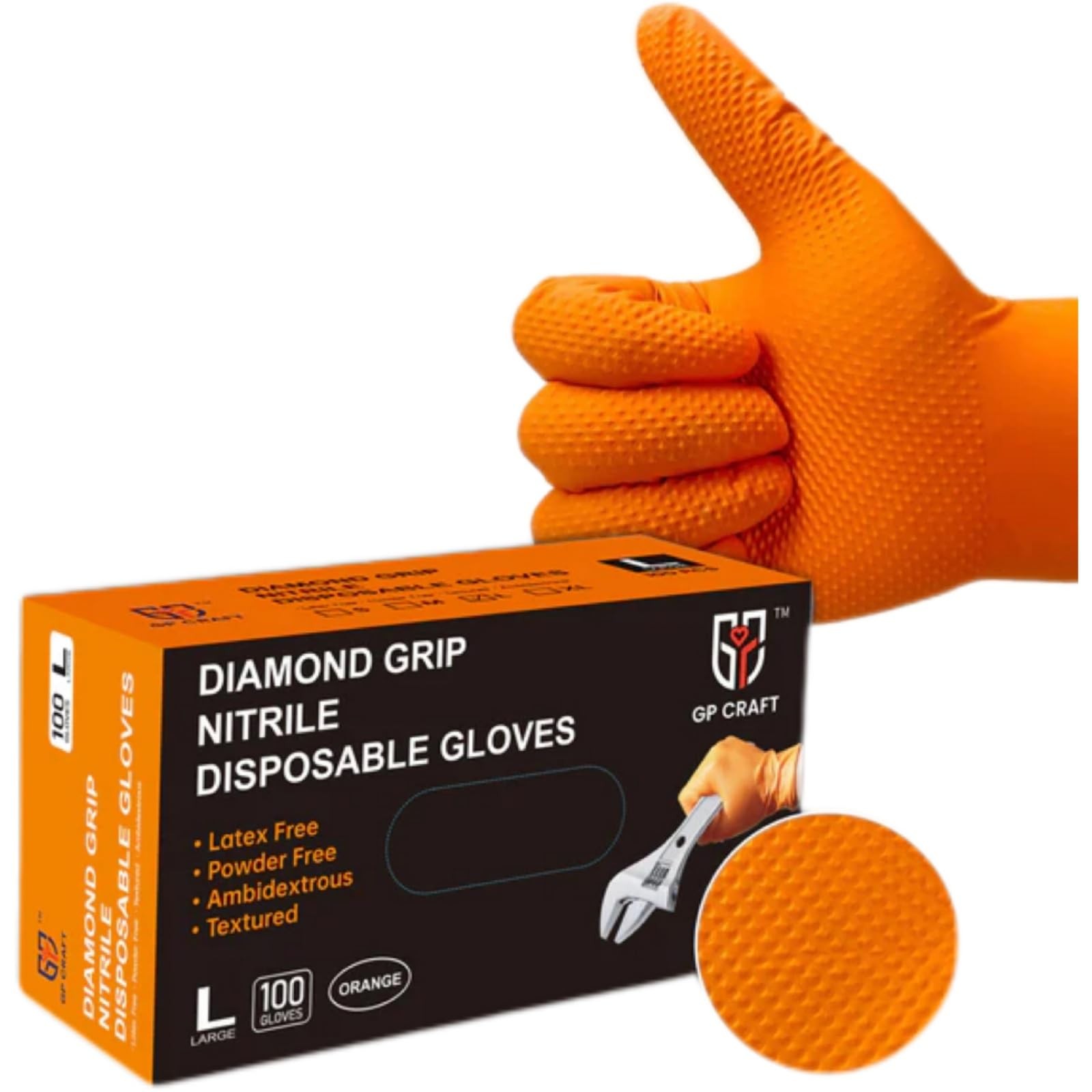 GP-68 Orange Nitrile Gloves – 8 Mil Heavy Duty – Latex-Free, Powder-Free, Dis…