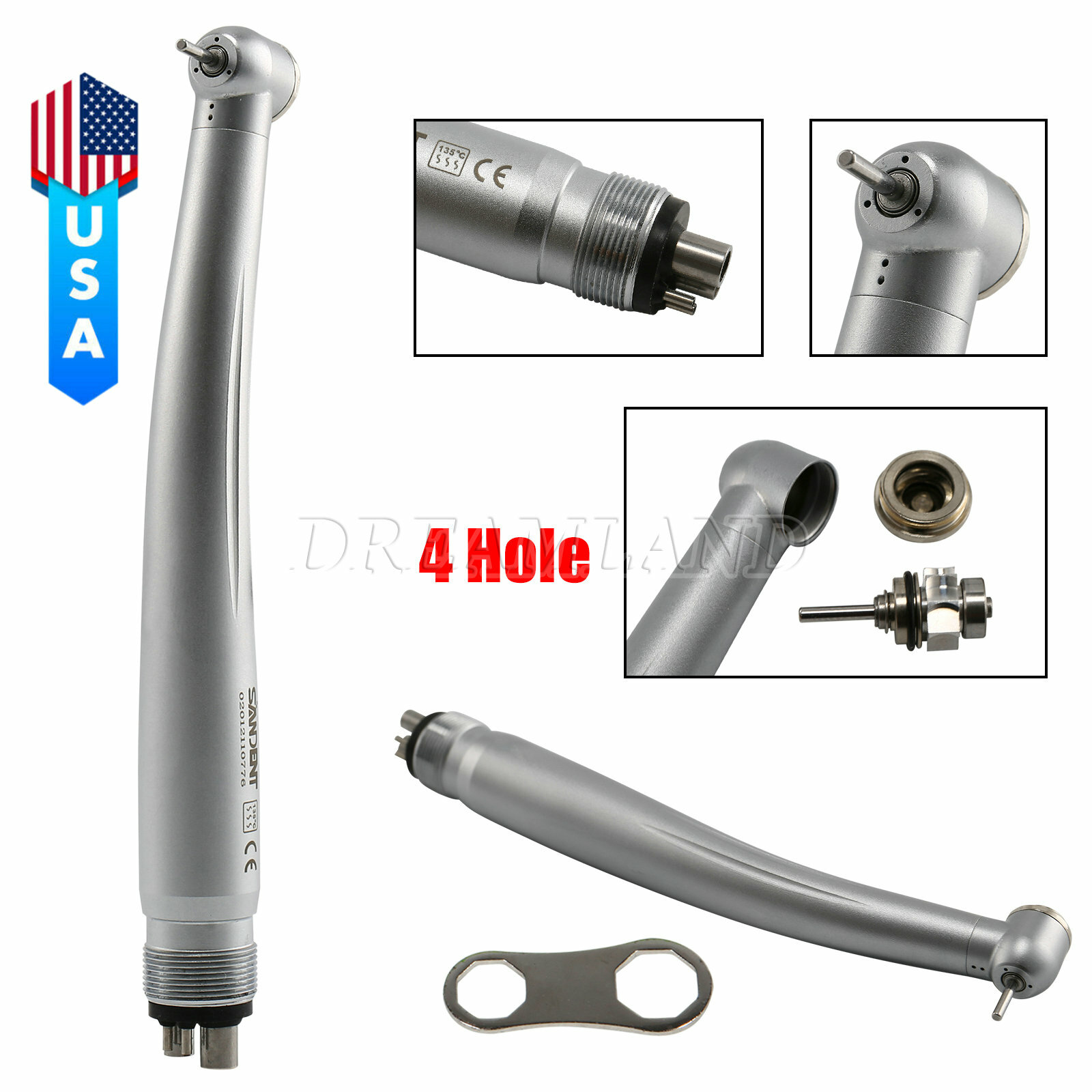 SANDENT Dental Fast High Speed Handpiece Air Turbine 4 Holes 135°C