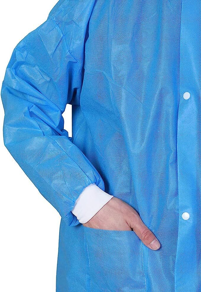 SMS 45 GSM 2 Pockets Lab Coat Disposable Unisex Adult M/L High Quality 20 Pcs