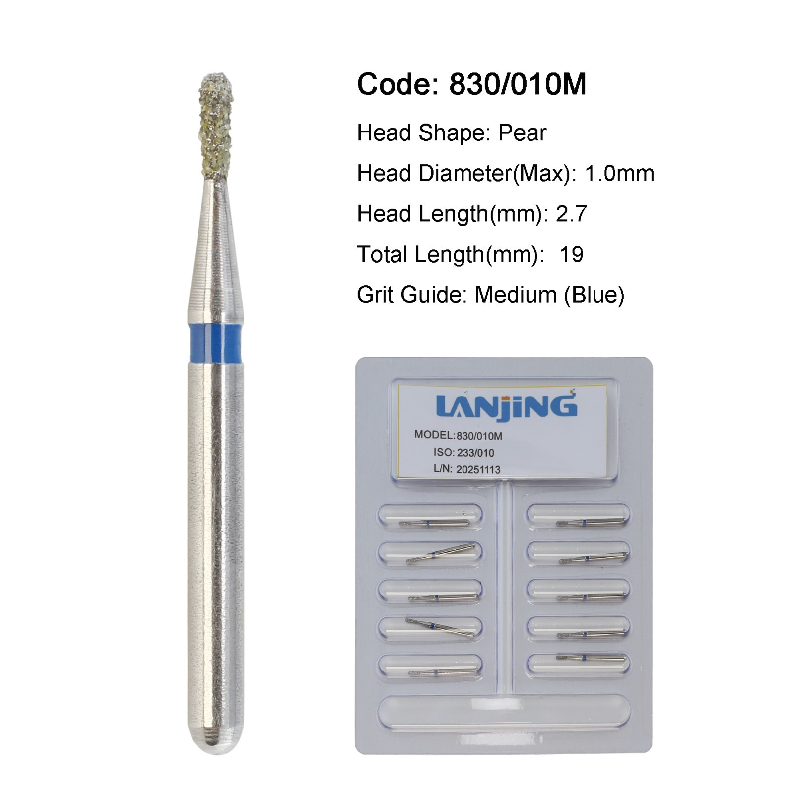Dental Diamond Burs FG Round End Taper Egg Football Pear for High Speed 330 856