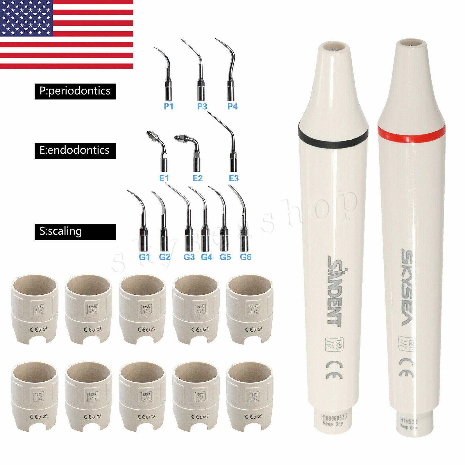 SKYSEA Dental Ultrasonic Piezo Scaler Handpiece Tips fit Woodpecker EMS USPS