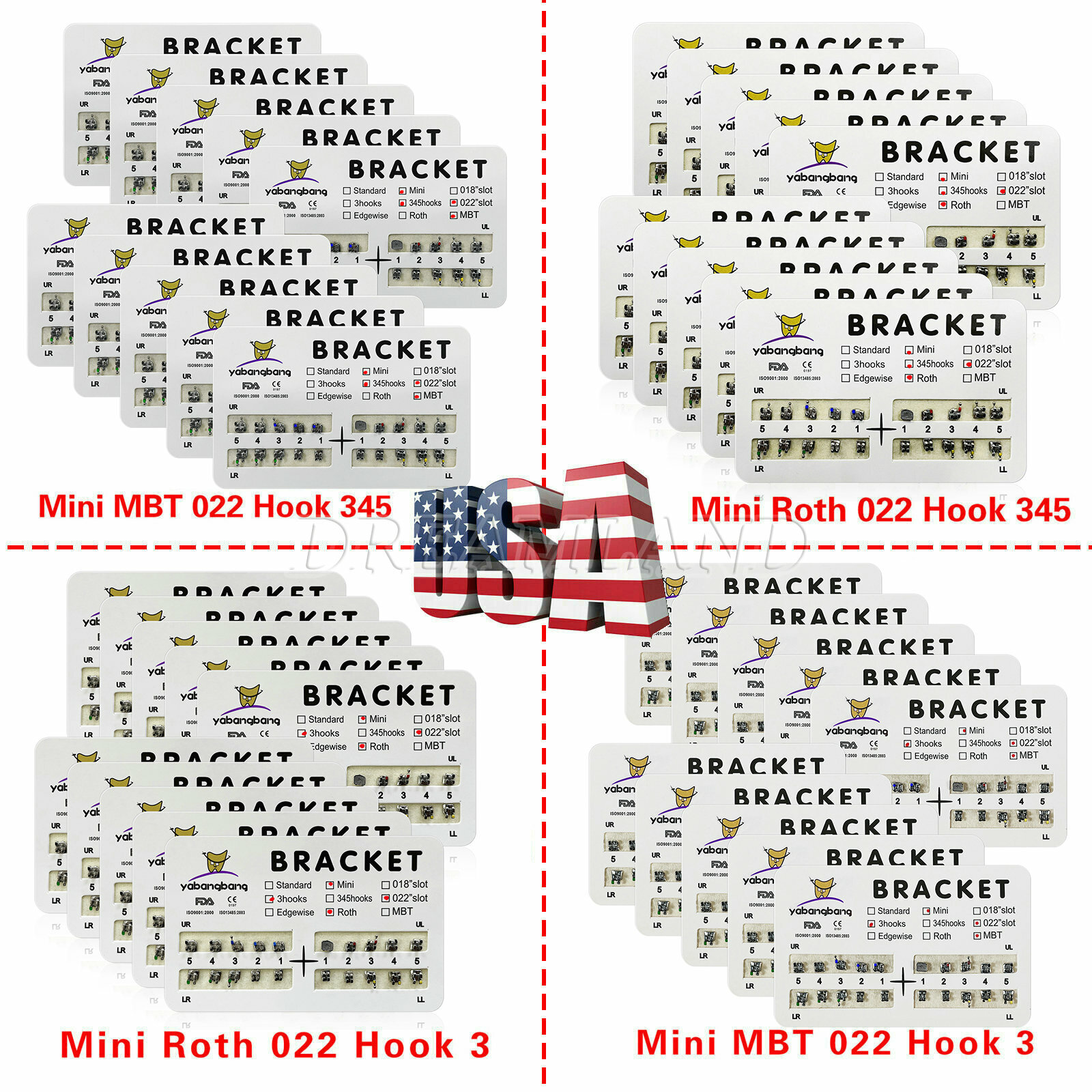 10 Packs/200pcs Dental Metal Orthodontic Brackets Braces Roth/MBT Slot.022