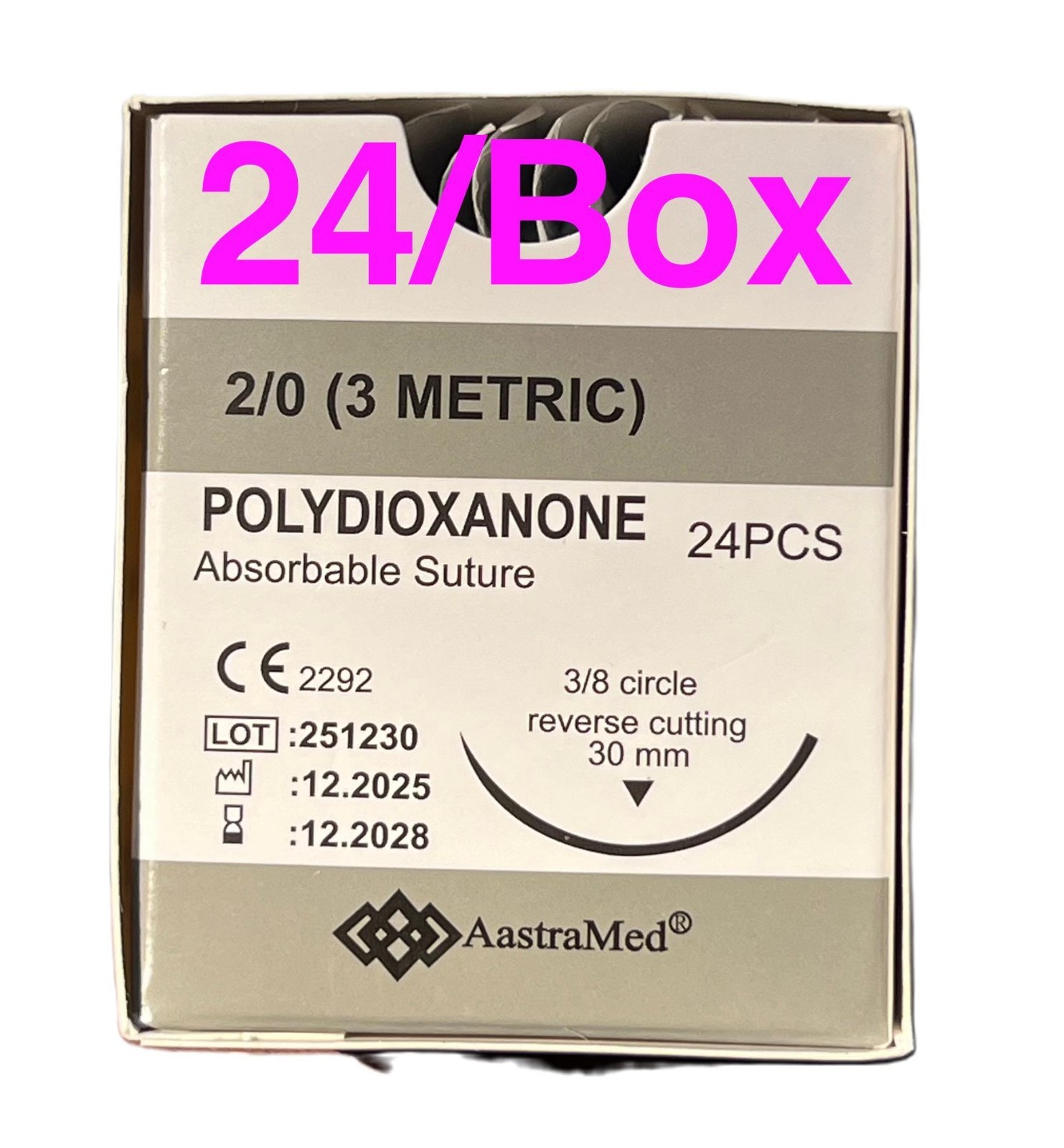 PDS PDO 2/0 Veterinary Suture 24ct Reverse Cutting 3/8 Circ Surgical Dental