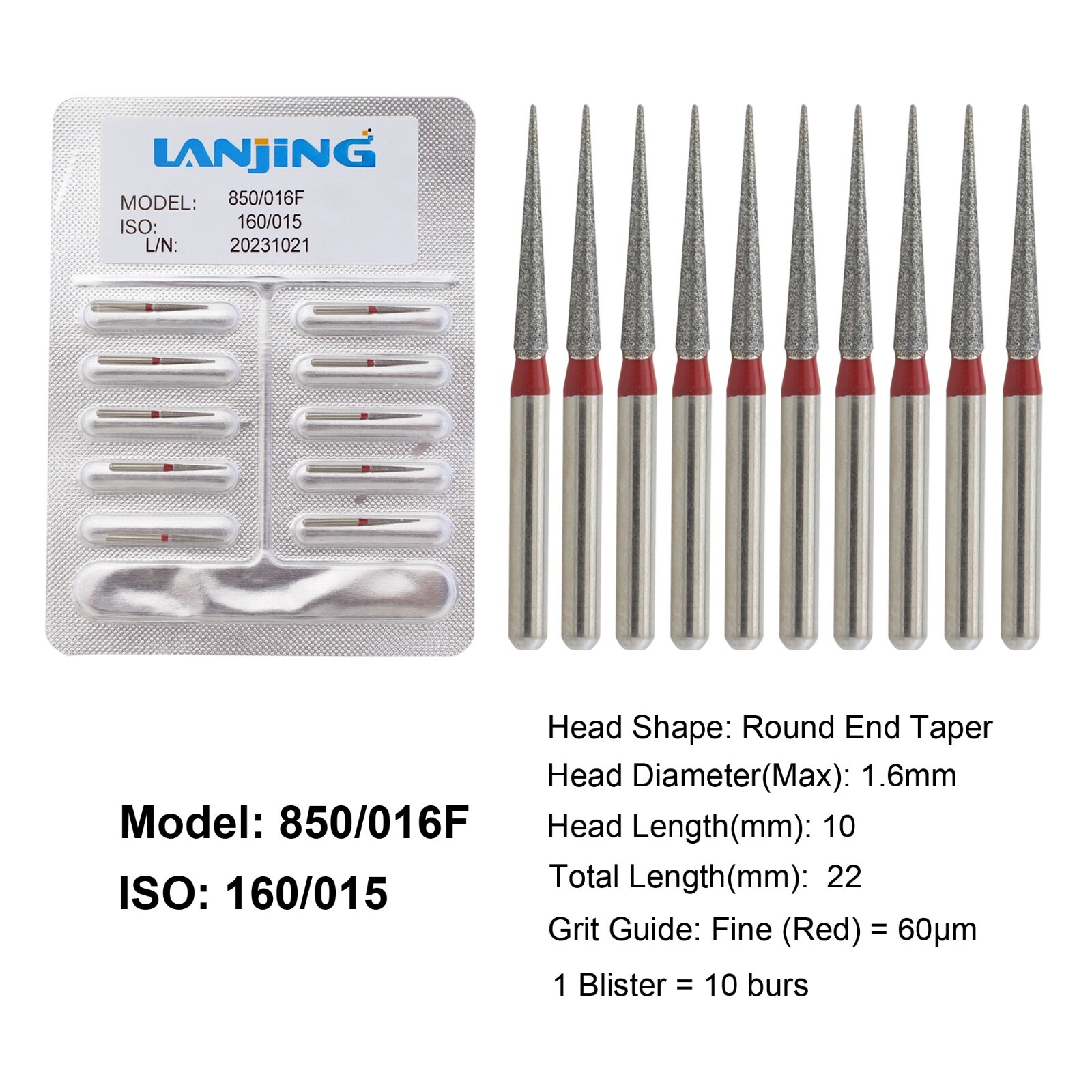 Dental Diamond Burs Football Round End Taper Coarse Fine FG High Speed 856 850