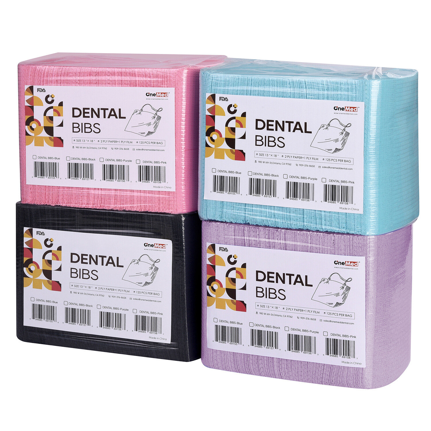 Onemed Disposable Waterproof Three Layers Dental Bibs , 13×18 “, 125pcs/bag