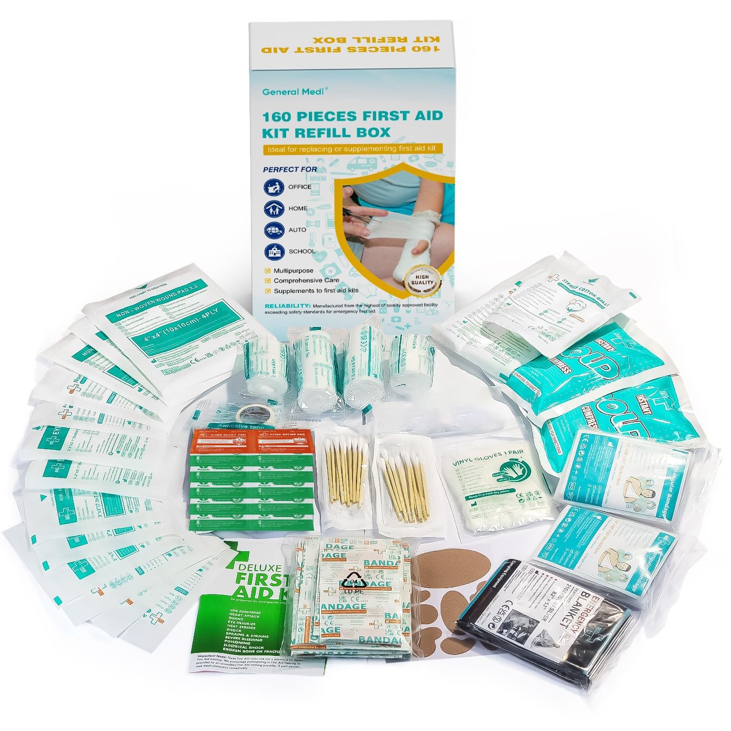 General Medi 160 Piece First Aid Kit Bag Refill 160 Set, White Clarity