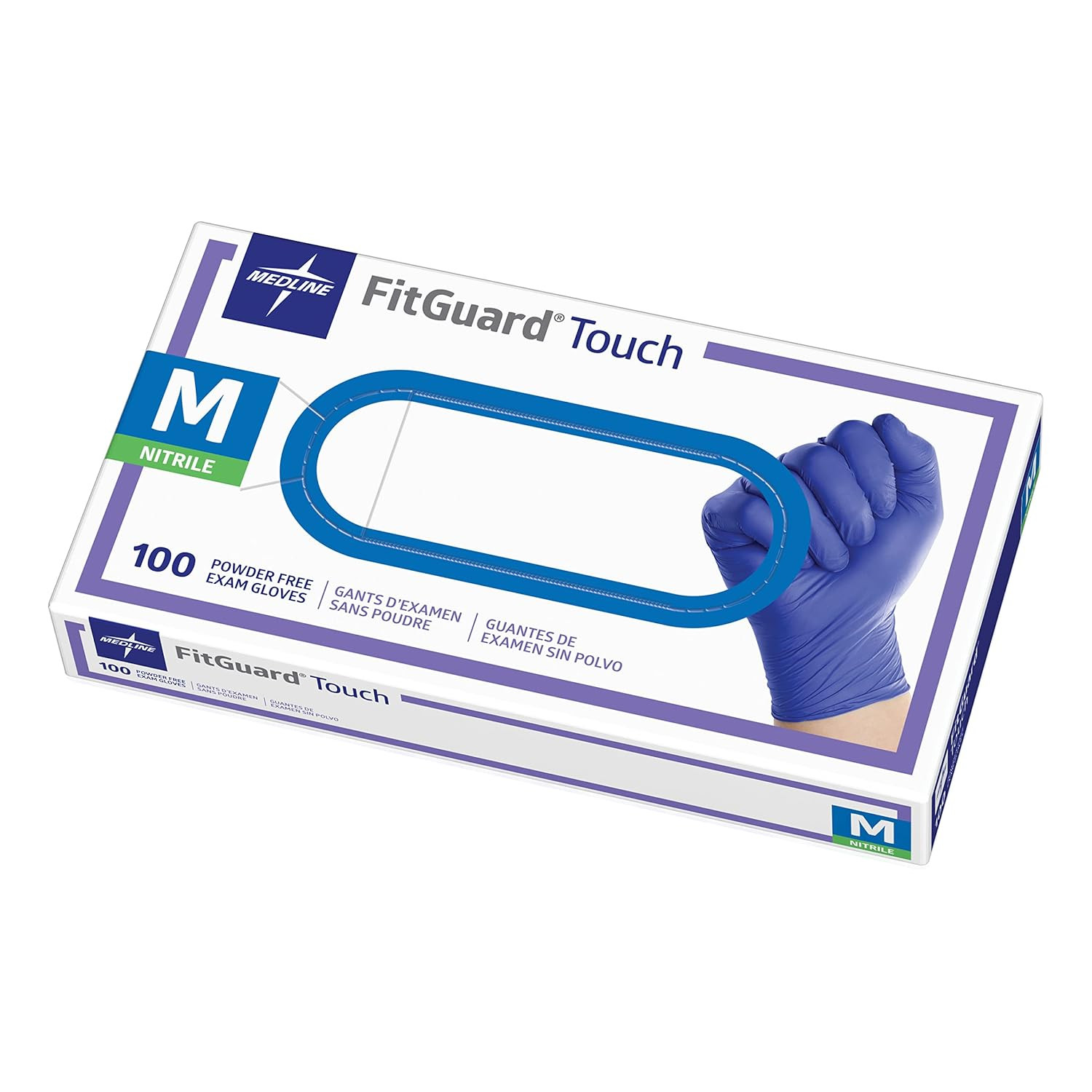 Medline Fitguard Touch Nitrile Exam Gloves, 100 Count, Medium, Powder Free, Disp