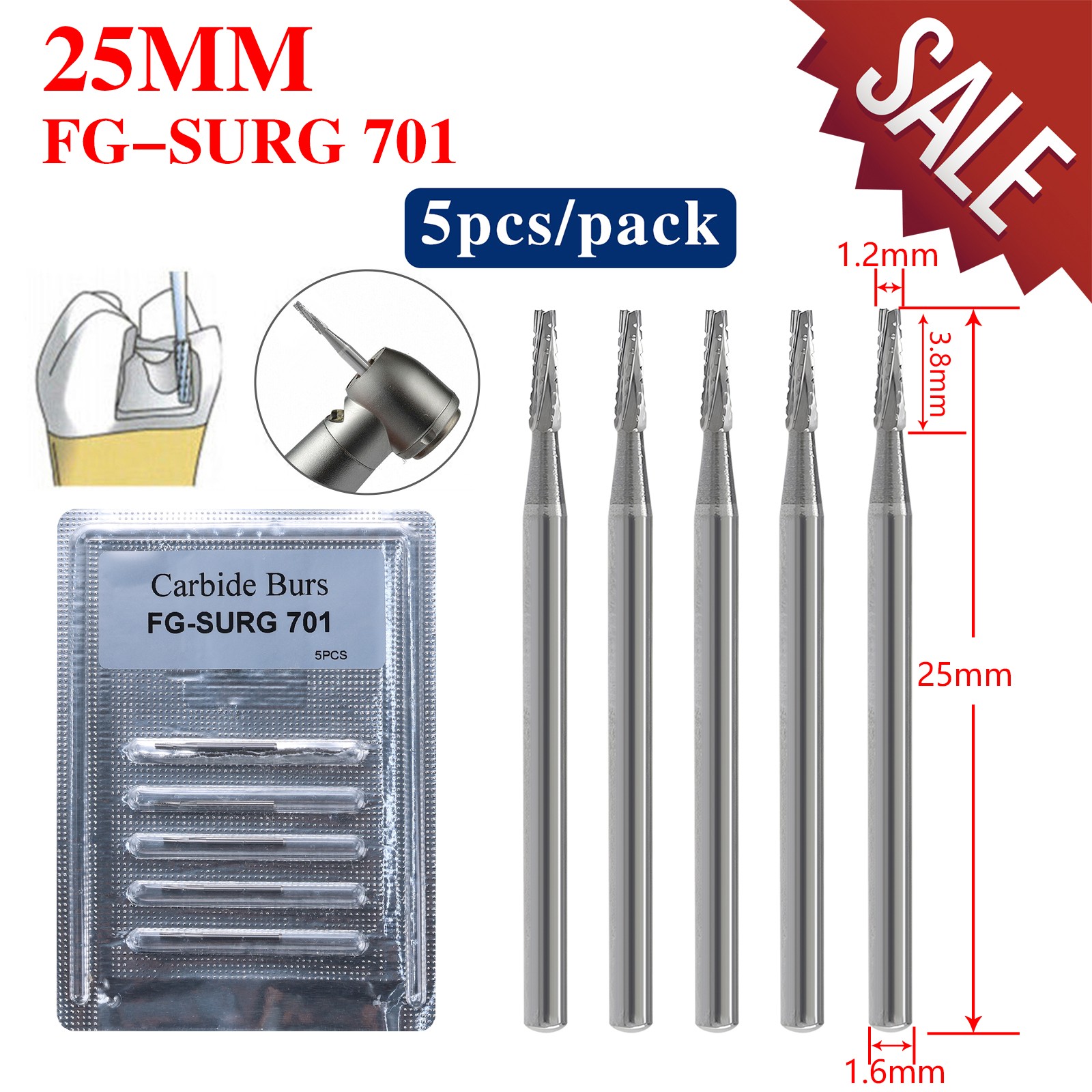 Dental Long Shank Surgical Bur FG 701L 25mm Tungsten Carbide Midwest FGOS