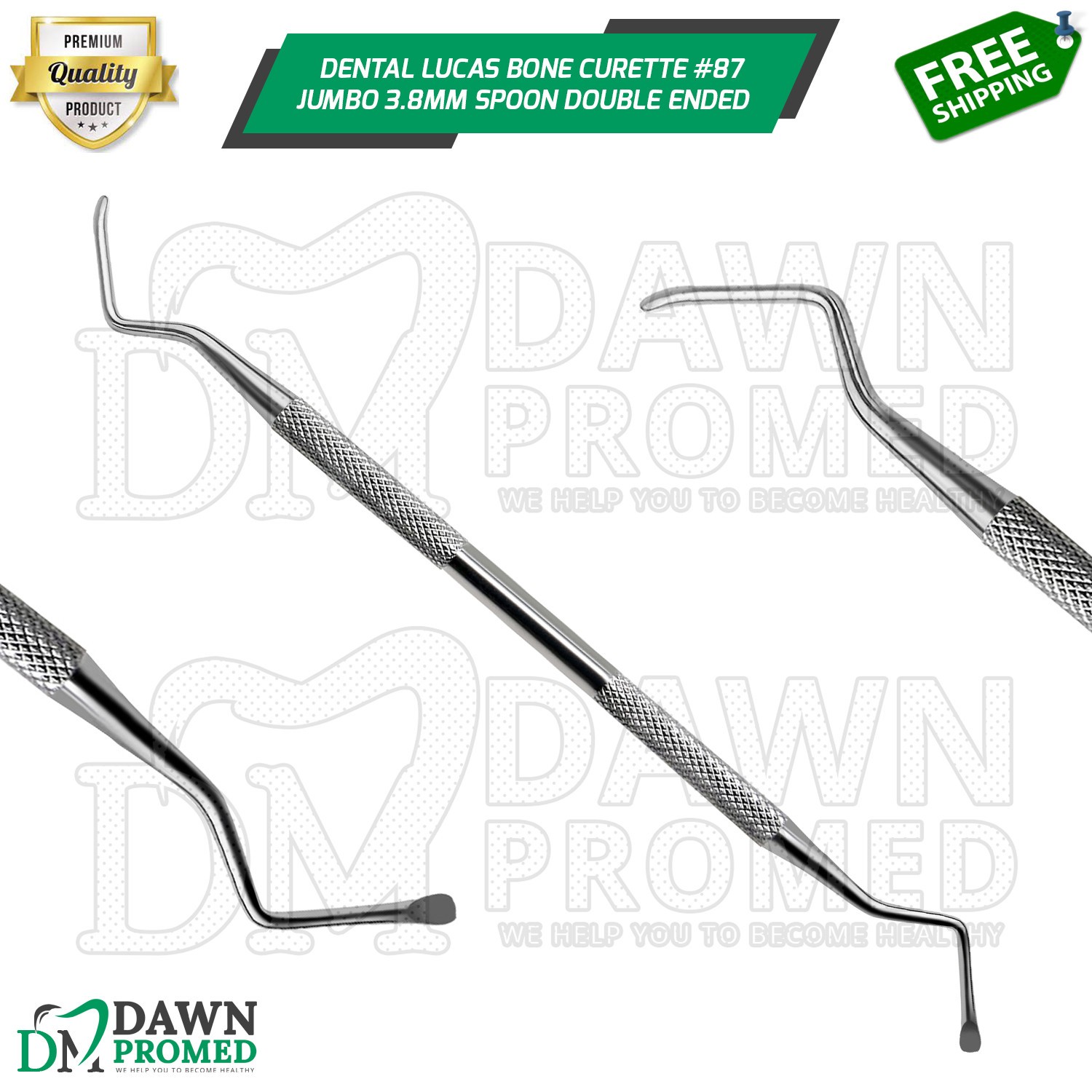 Lucas Bone Curette #87 Jumbo 3.8mm Spoon Double Ended Dental Instruments