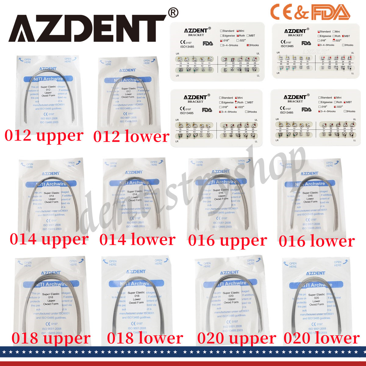 AZDENT Dental Orthodontics Brackets Braces /Supper Elastic Niti Round Arch Wires