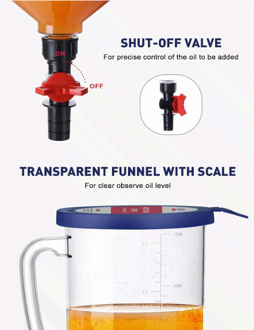 Spill-Proof Oil Funnel Kit w/ 12 Adapters, Magnetic Boards, Valve, Universal Fit