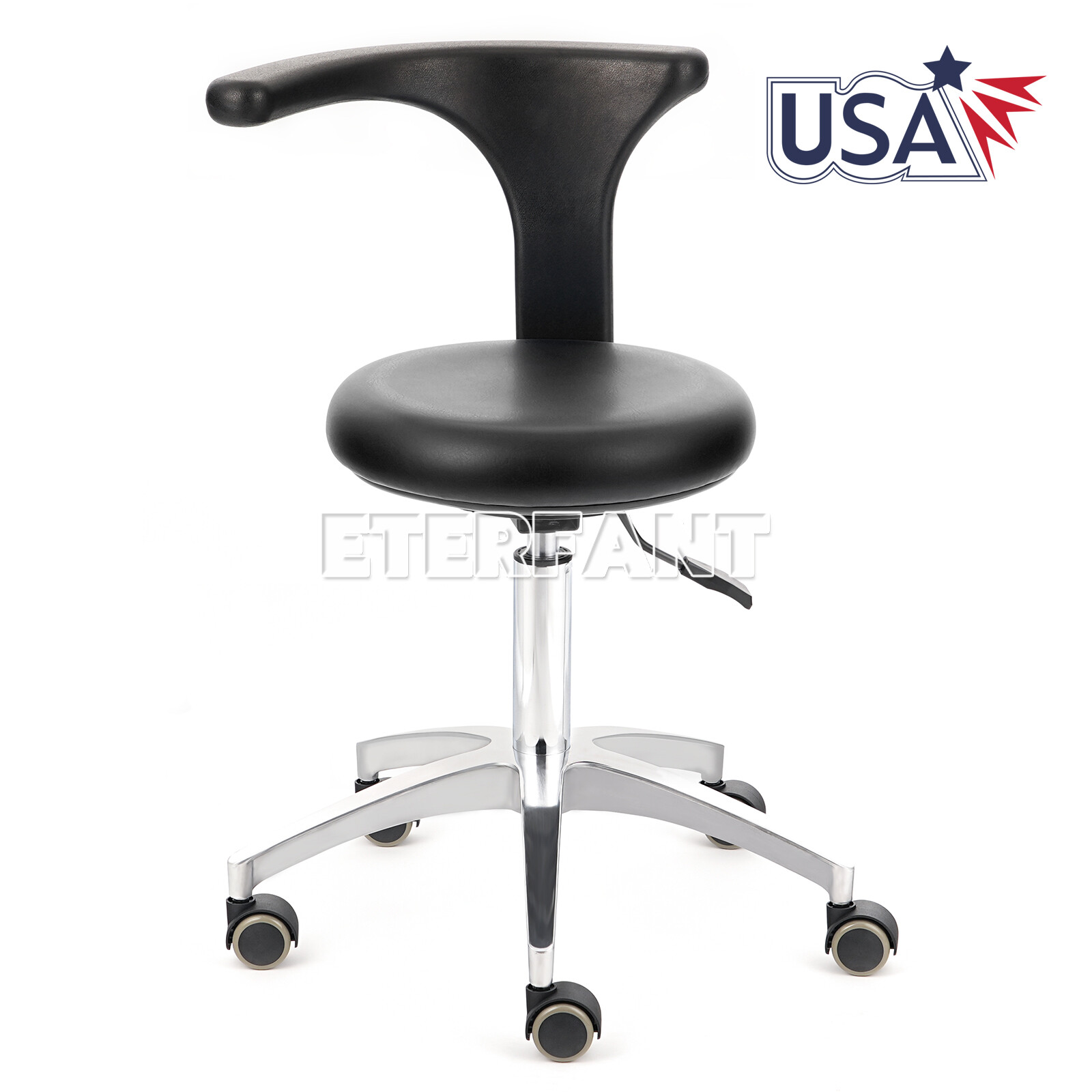 Adjustable Dental Doctor Assistant Stool Mobile Chair PU Leather Blue/Black