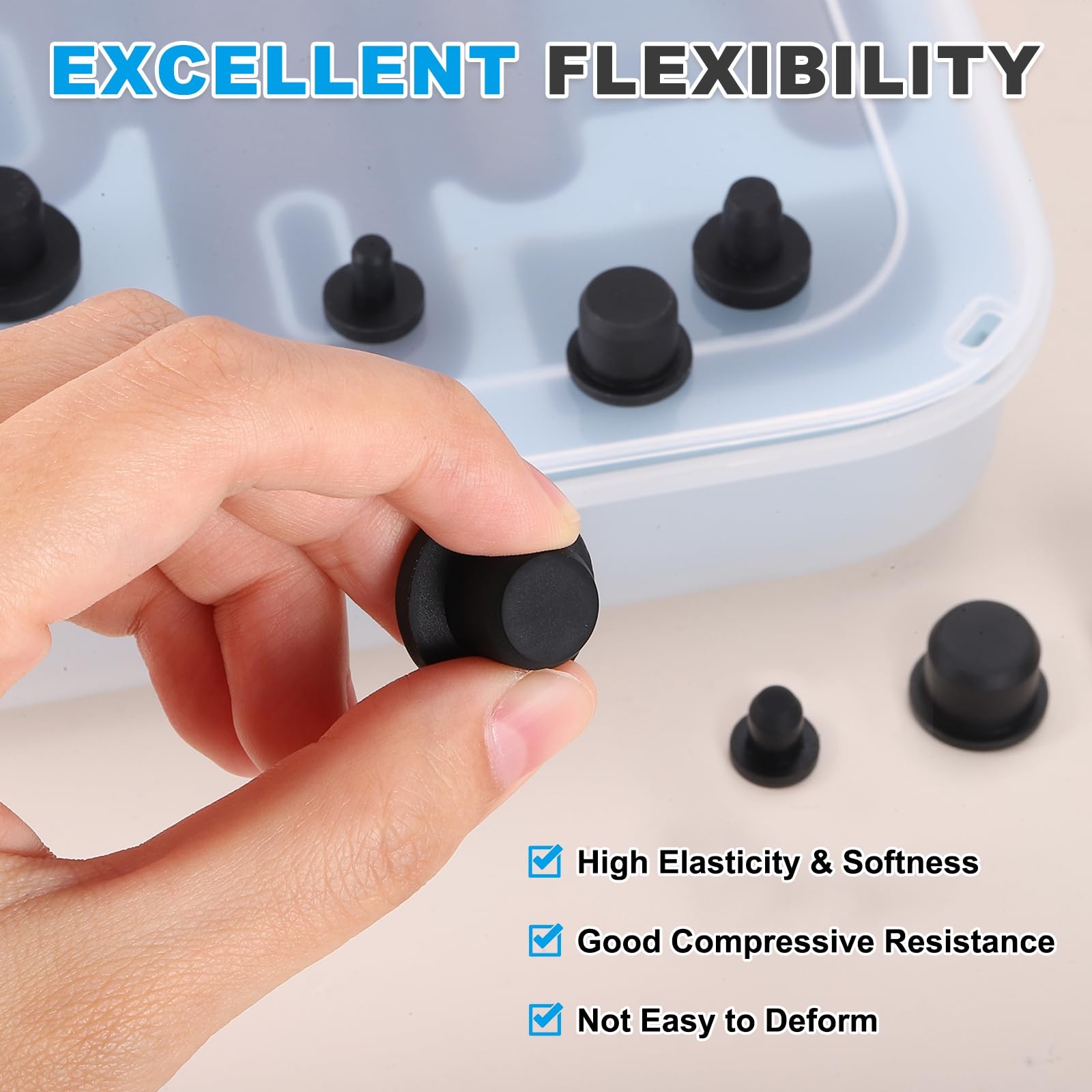 30-Pack Black Rubber Stopper Plugs, 14mm Round Waterproof Button Plug Holes f…