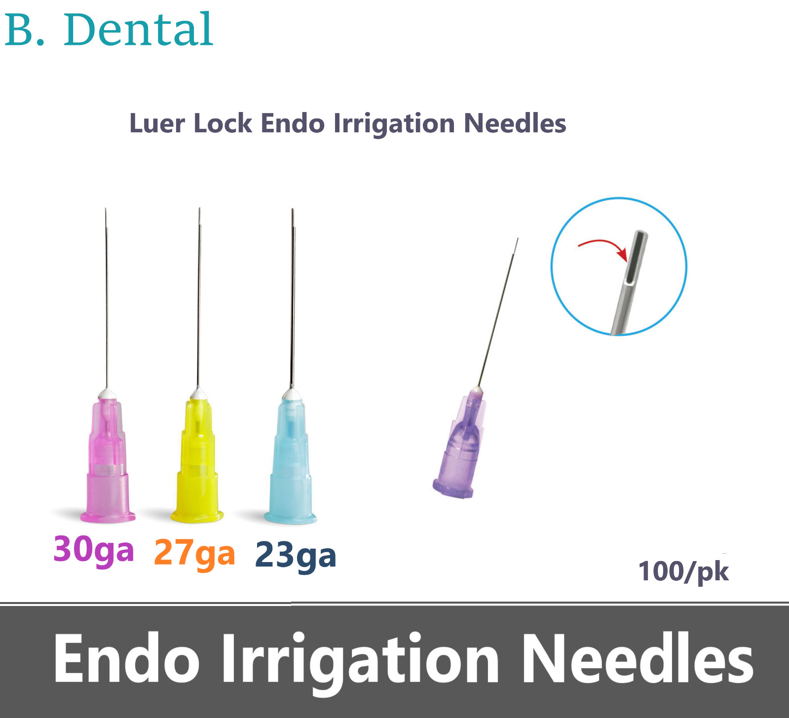Mono Luer-Lock Dental Endodontic Irrigation Needles 23Ga 27Ga 30Ga 1″ Box/100