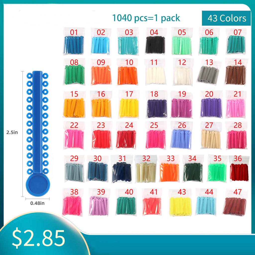 1040Pcs/pack Dental Orthodontic Ligature Ties Elastic Rubber Bands 45 Colors fo