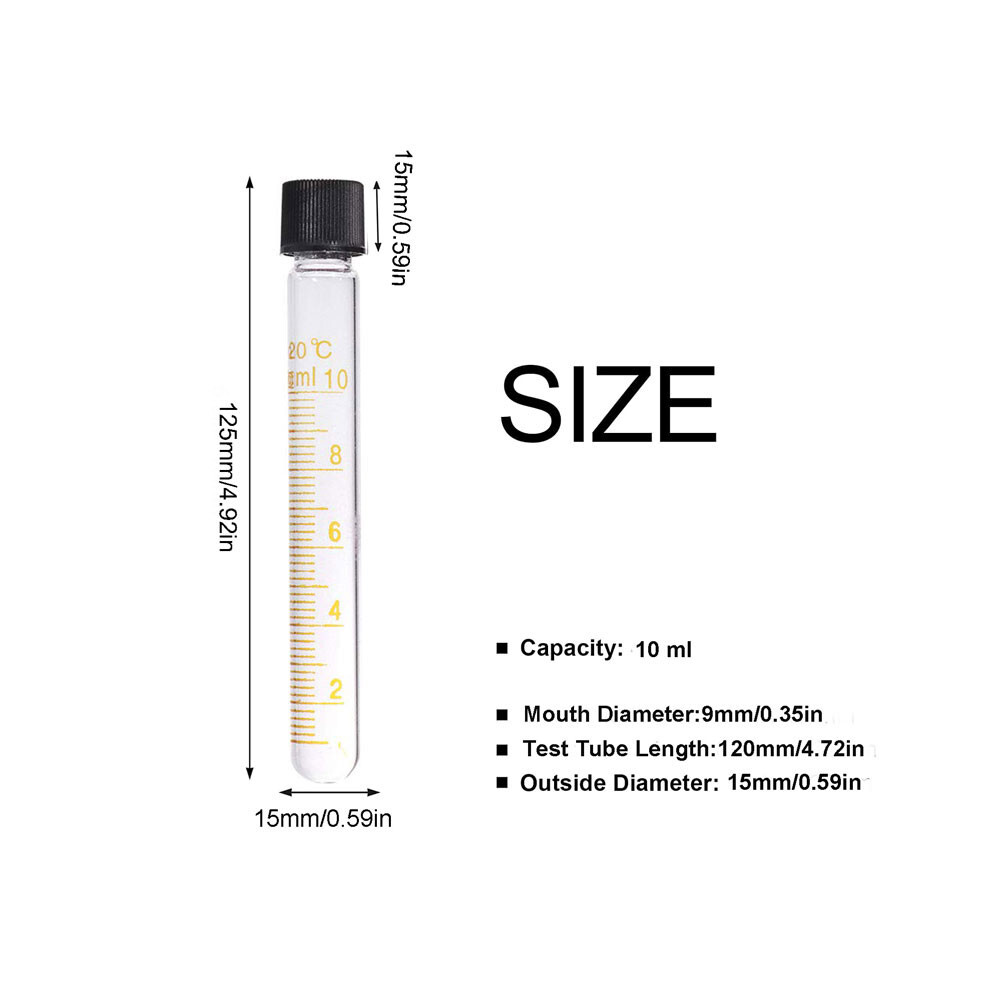10/20Pcs 5-50ml Clear Lab Glass Test Tube Round Bottom Graduated with Screw Cap