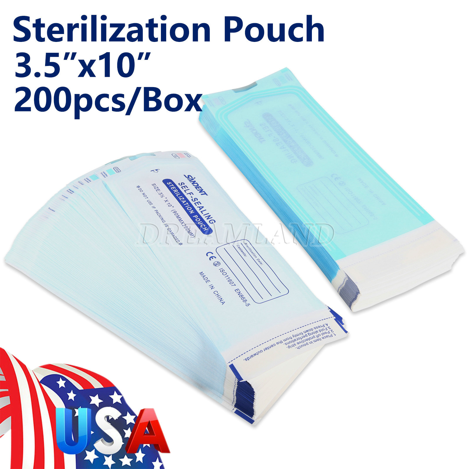 Sterilization Pouches- 3.5 ” x 10 ” Dental Medical Self Seal Pouch Bag 200 Bags