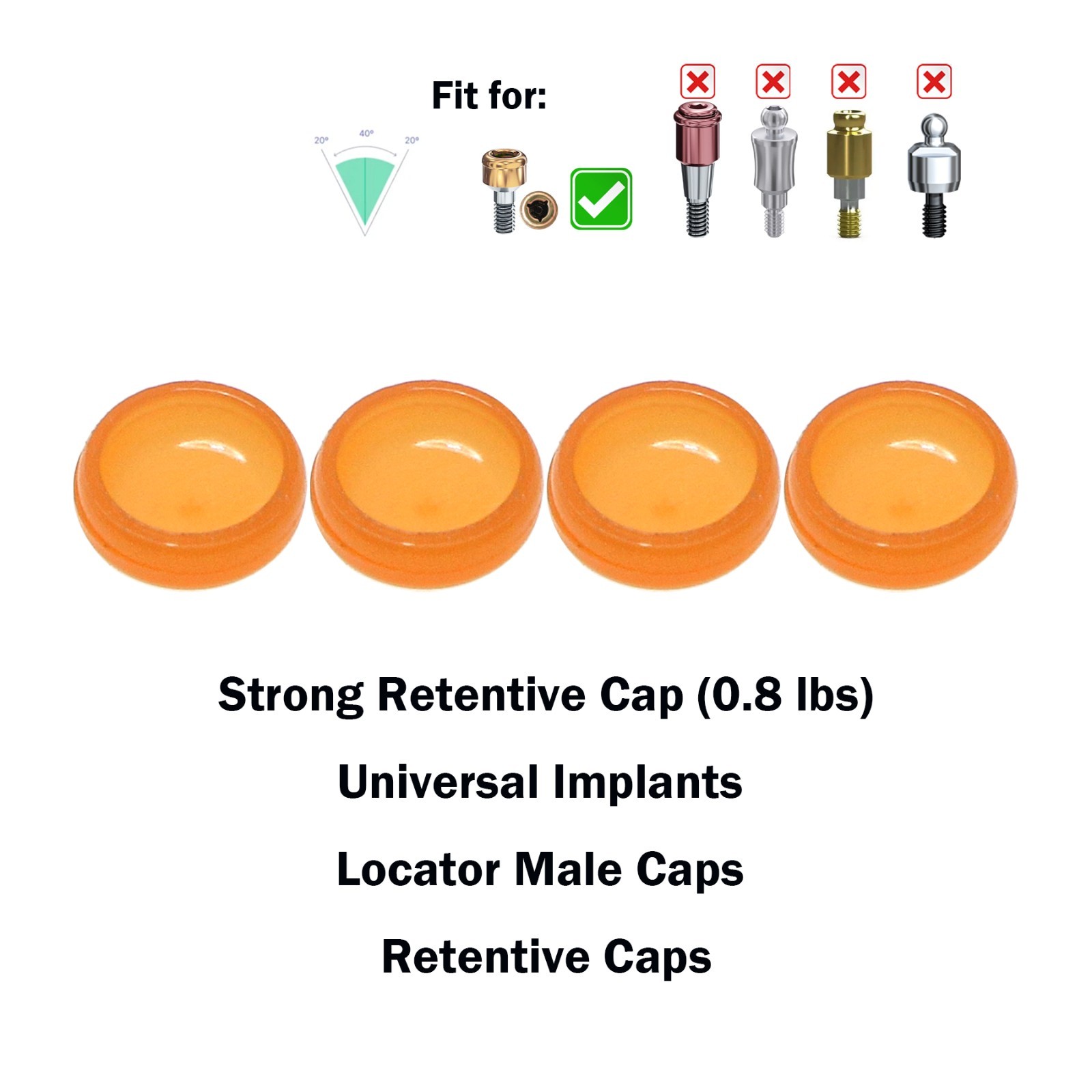 Universal Locator Processing Male Cap 4pcs/set PEEK Overdenture Retention Insert