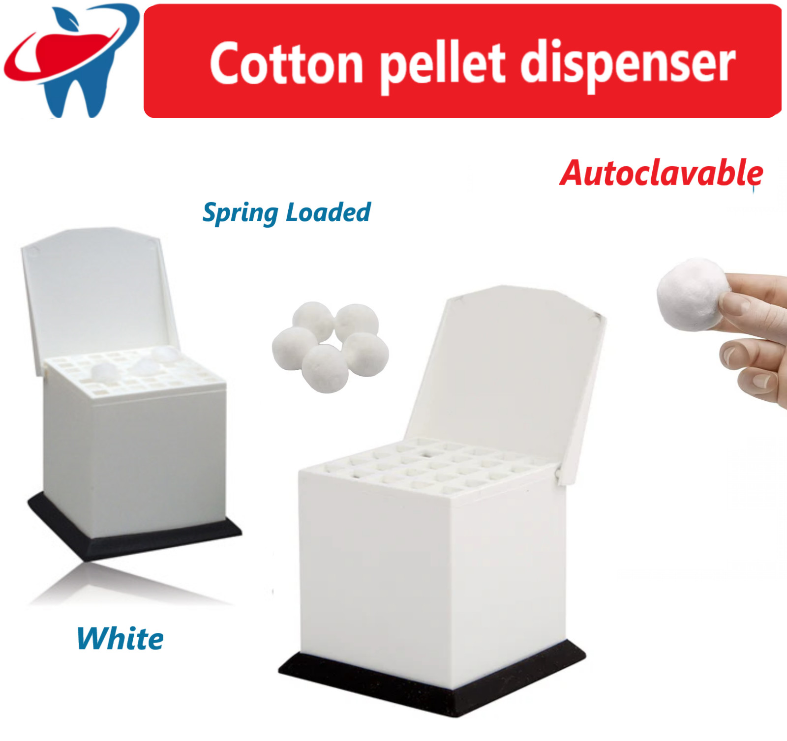 Dental Medical Pellet White Cotton Pellet Dispenser spring-loaded Autoclavable