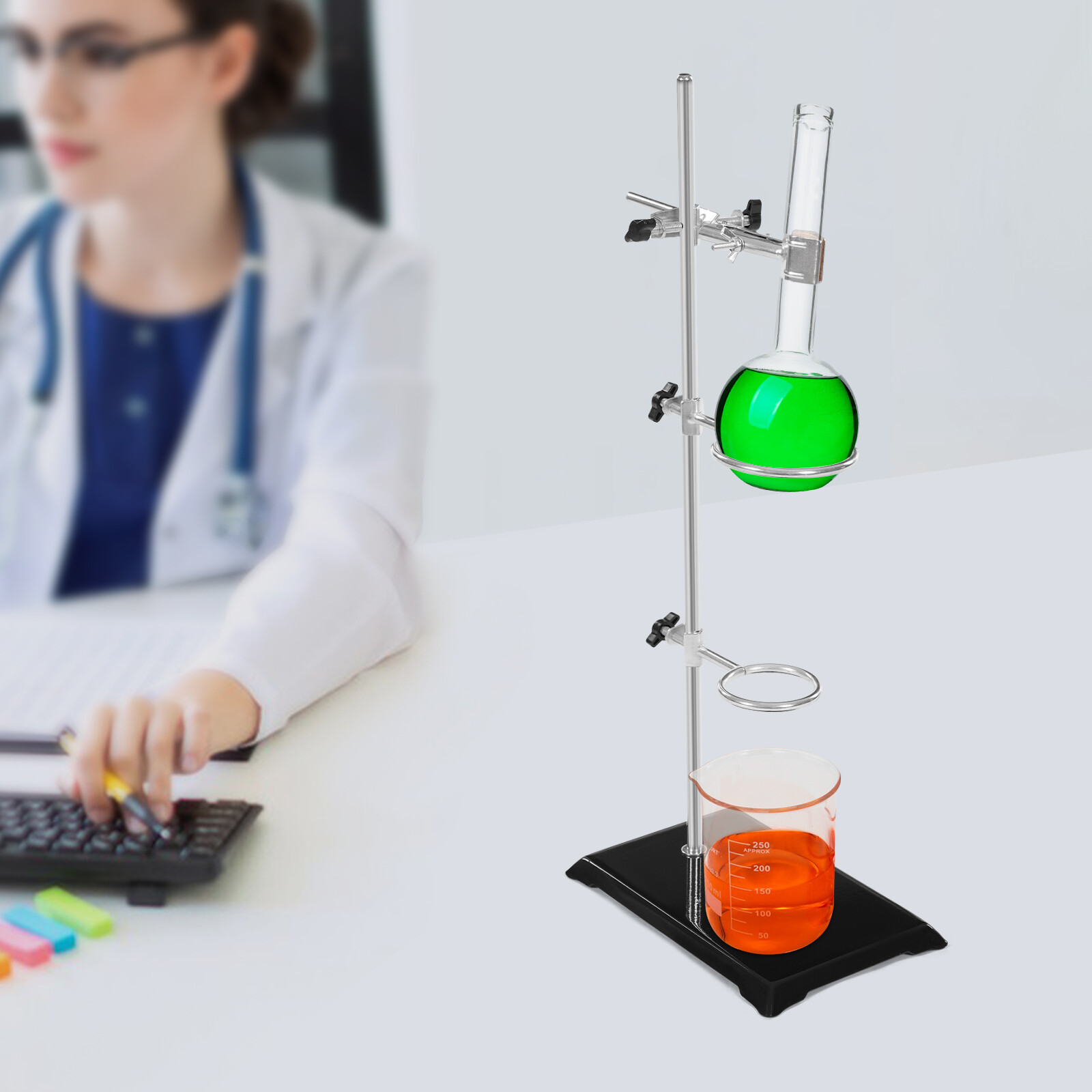 2 Ring Lab Retort Stands Chemistry Lab Flask Support Platform Stands Tool Kit
