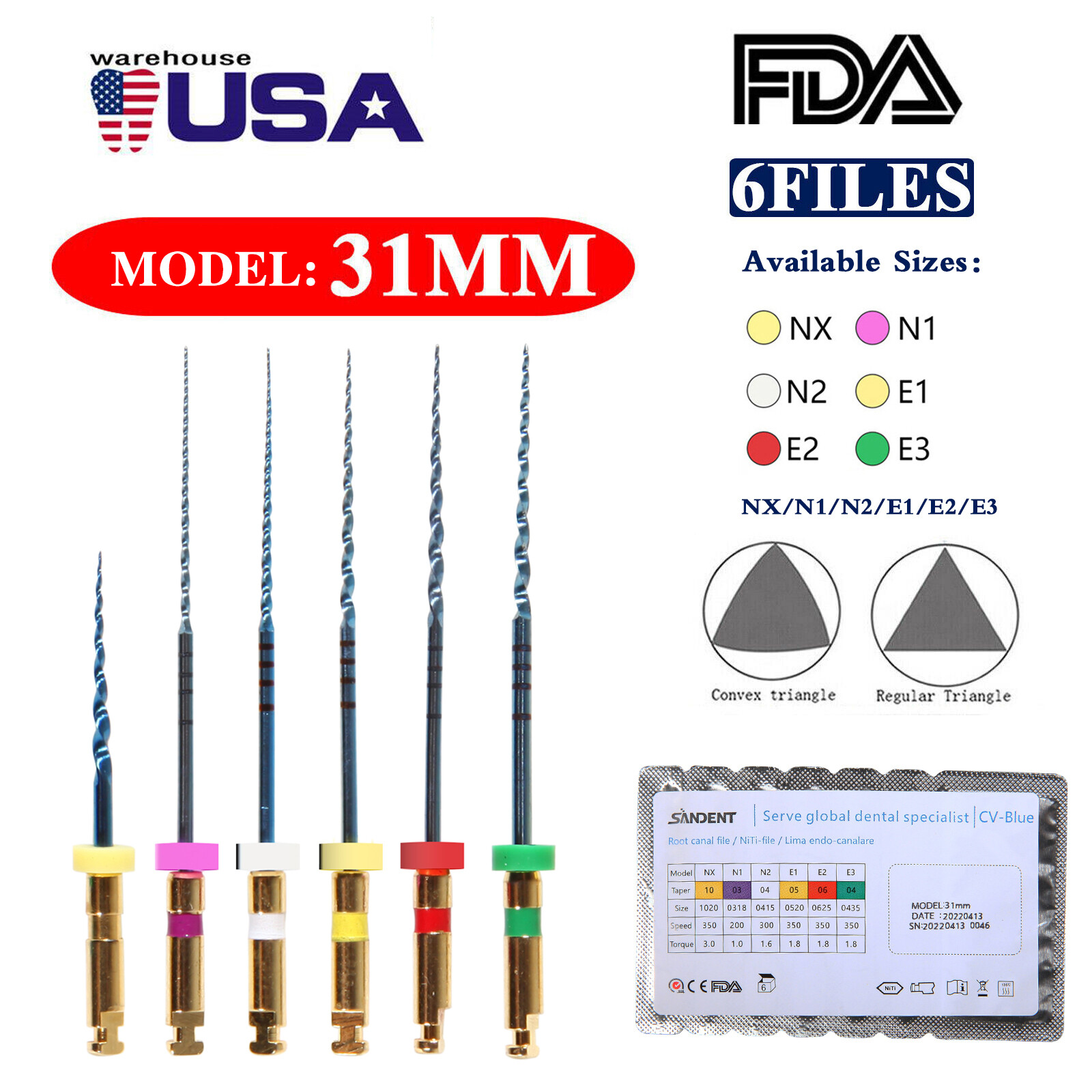 Endodontic Dental Root Canal NITI Files Rotary Endo Files 31MM SANDENT