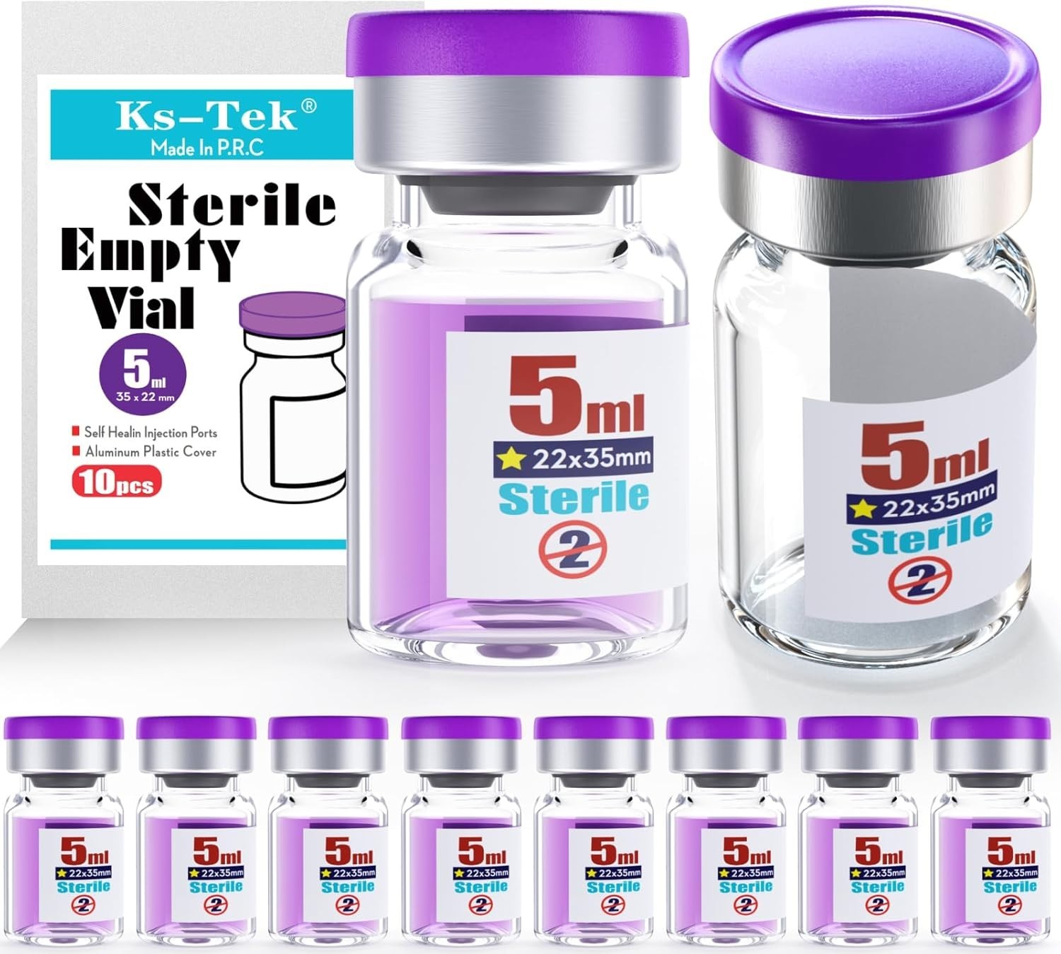 Pack of 10 Leak-Proof 5ml Sterile Vials with Aluminum Flip Cap for Laboratories