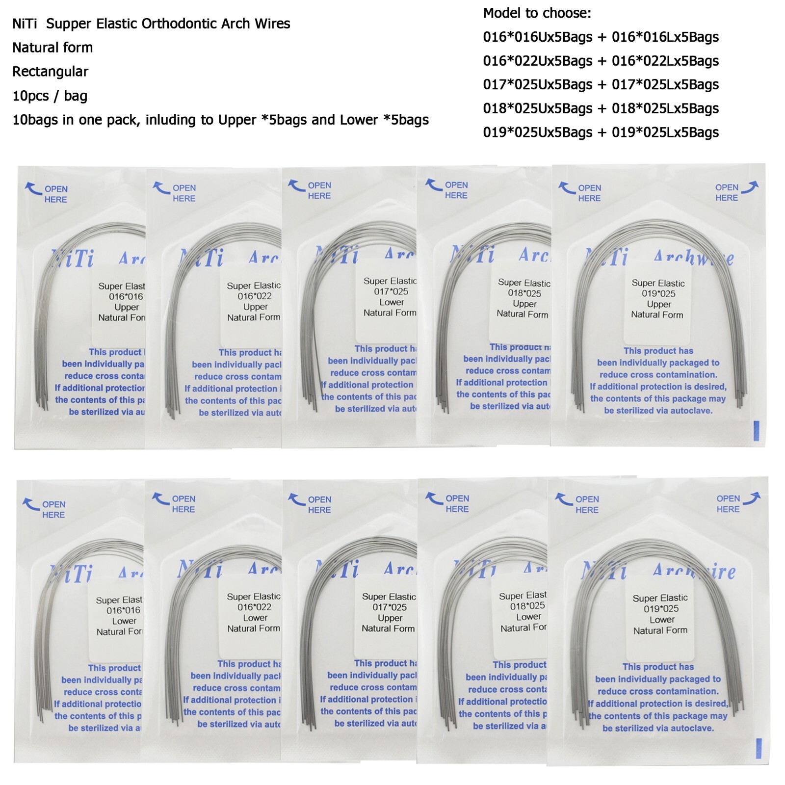 Dental Orthodontic Niti Arch Wire Ovoid Natural Form Round Rectangular 016 16×22