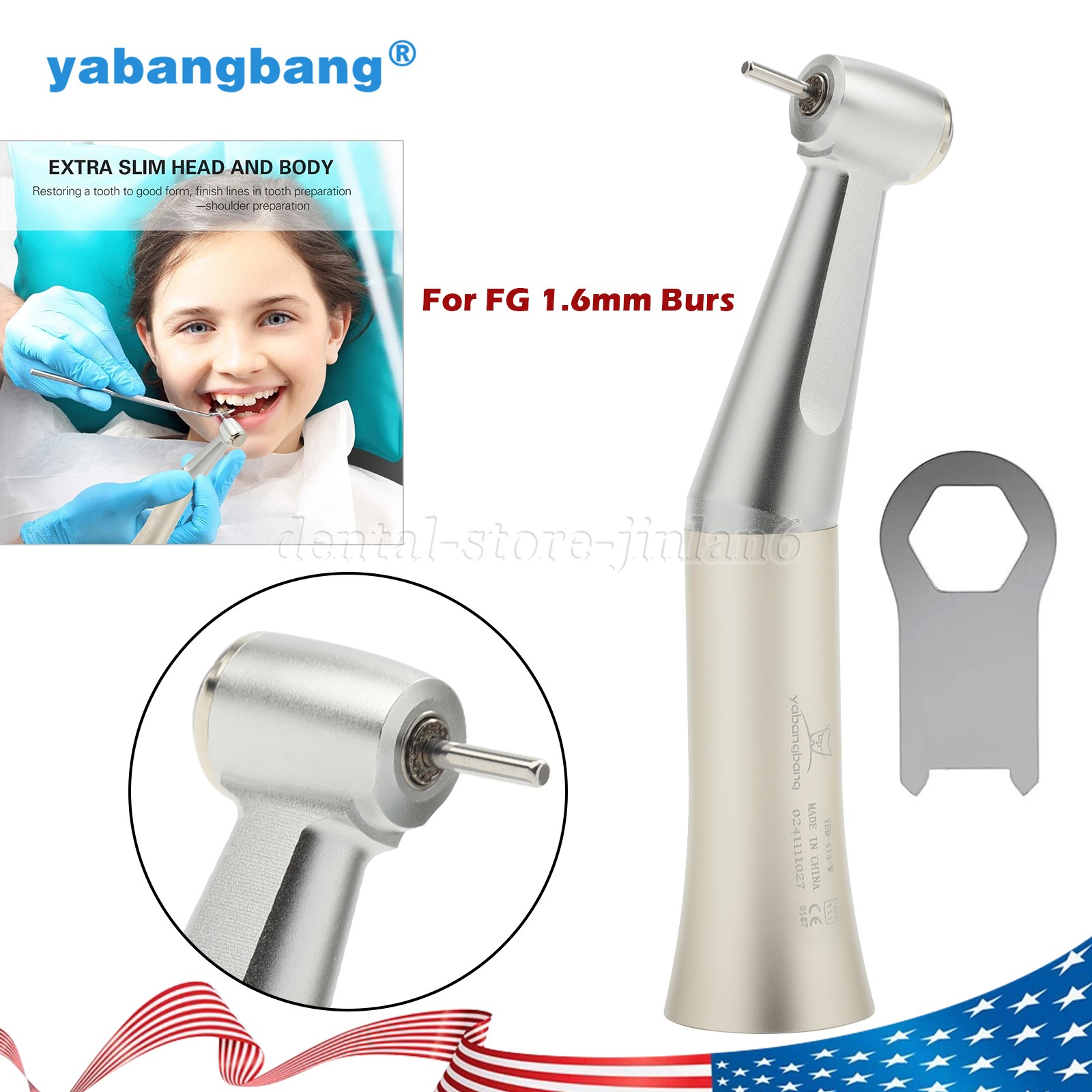 Dental FG 1.6mm Slow Low Speed Contra Angle Handpiece Friction Grip Push Type