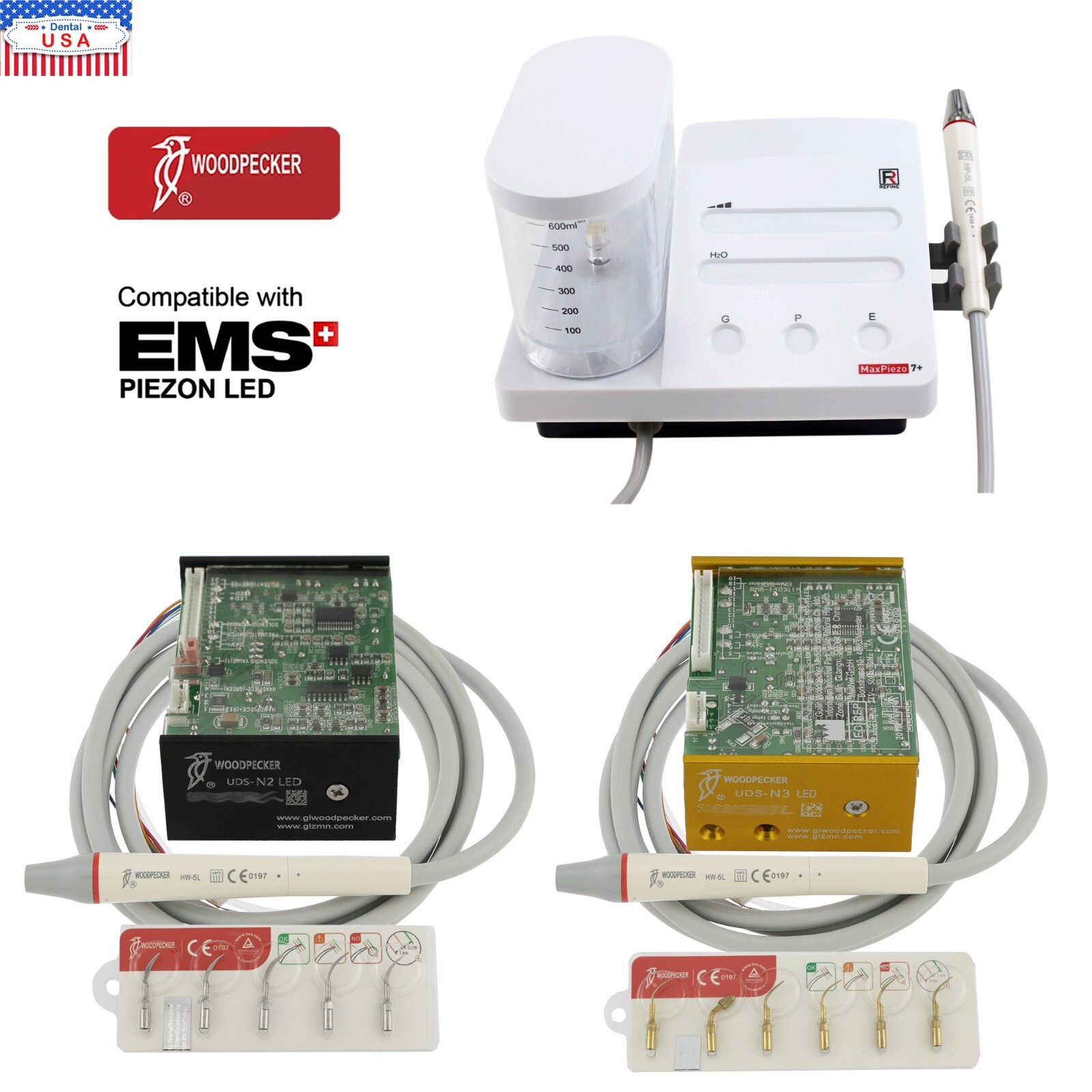 Woodpecker Dental Ultrasonic Scaler UDS N2 N3 LED Refine MaxPiezo7+ EMS Cavitron