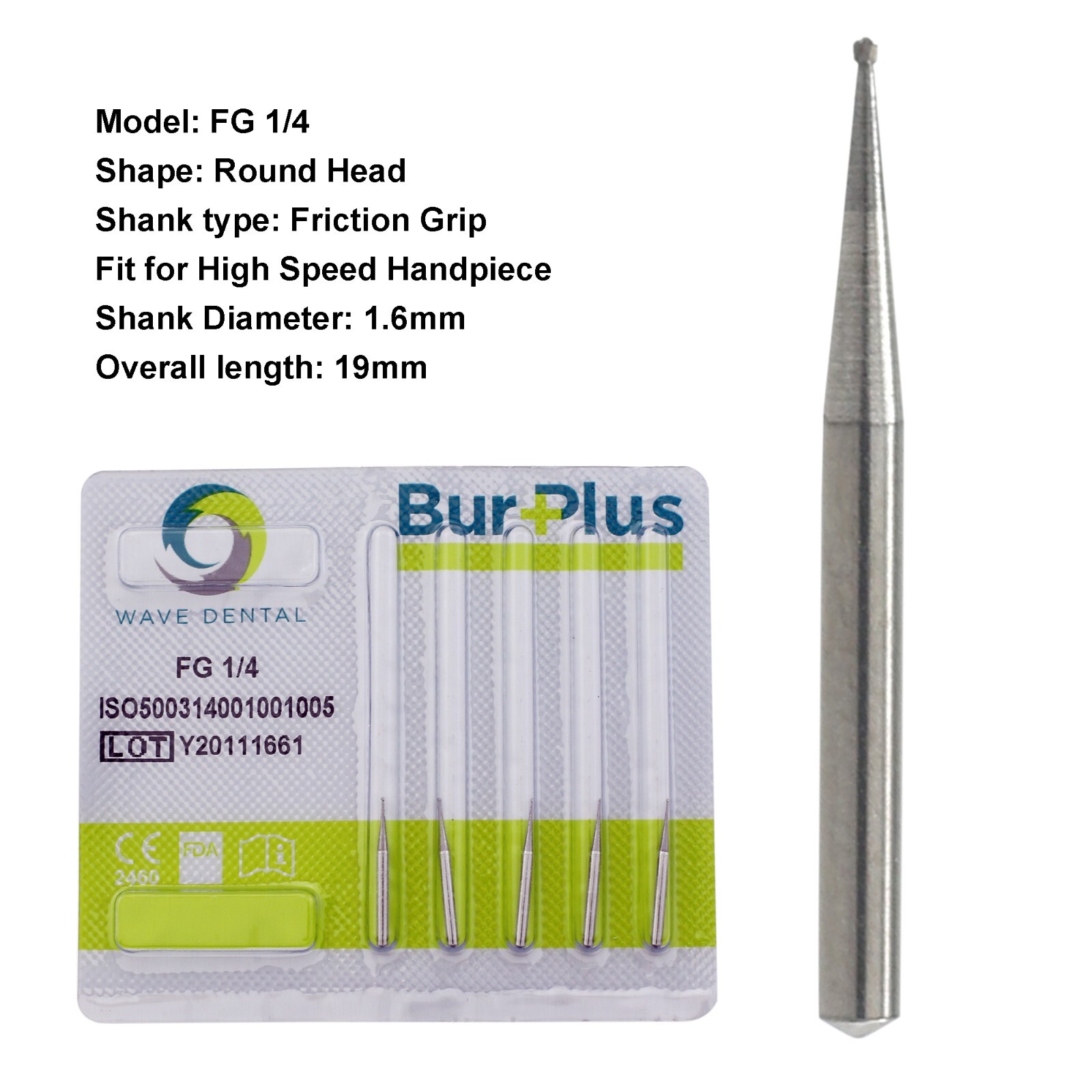 Wave Dental Round Carbide Burs FG 1/2 1/4 for High Speed Friction Grip 1.6mm