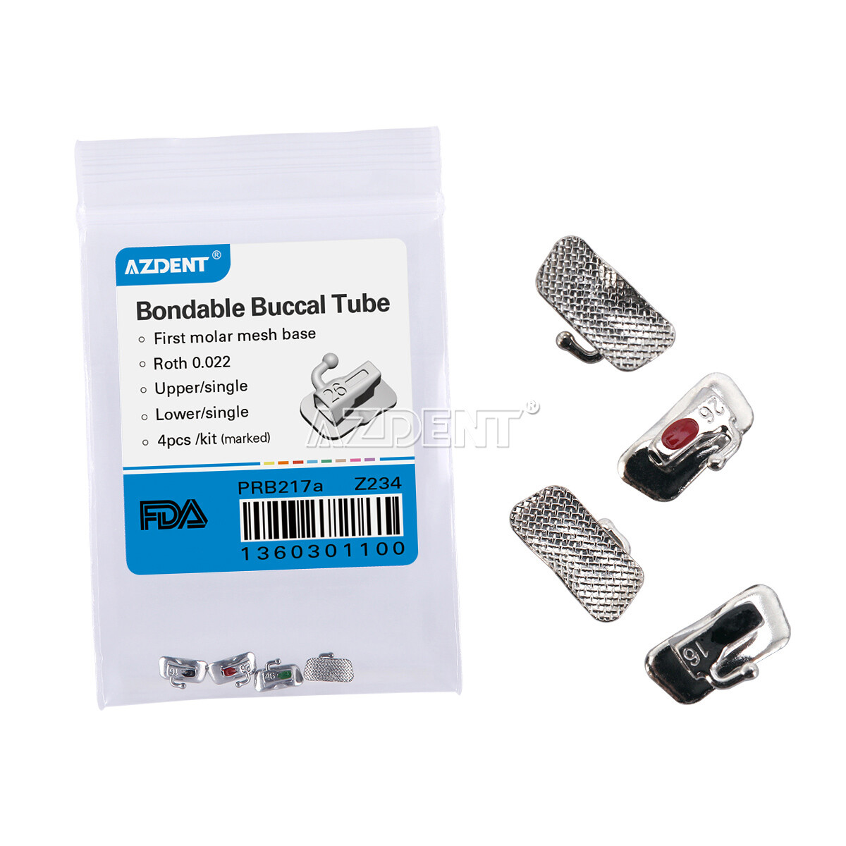 AZDENT Dental Orthodontic Buccal Tubes 1st Molar Roth.022 Bondable Non-conv