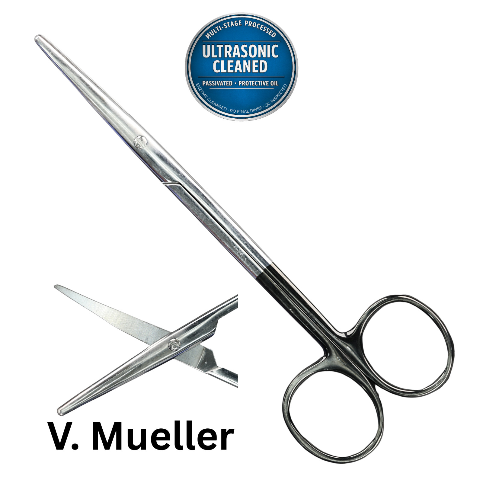 V Mueller RH1650-S Metzenbaum Scissors, Supercut, Serrated, Curved, 5-5/8″
