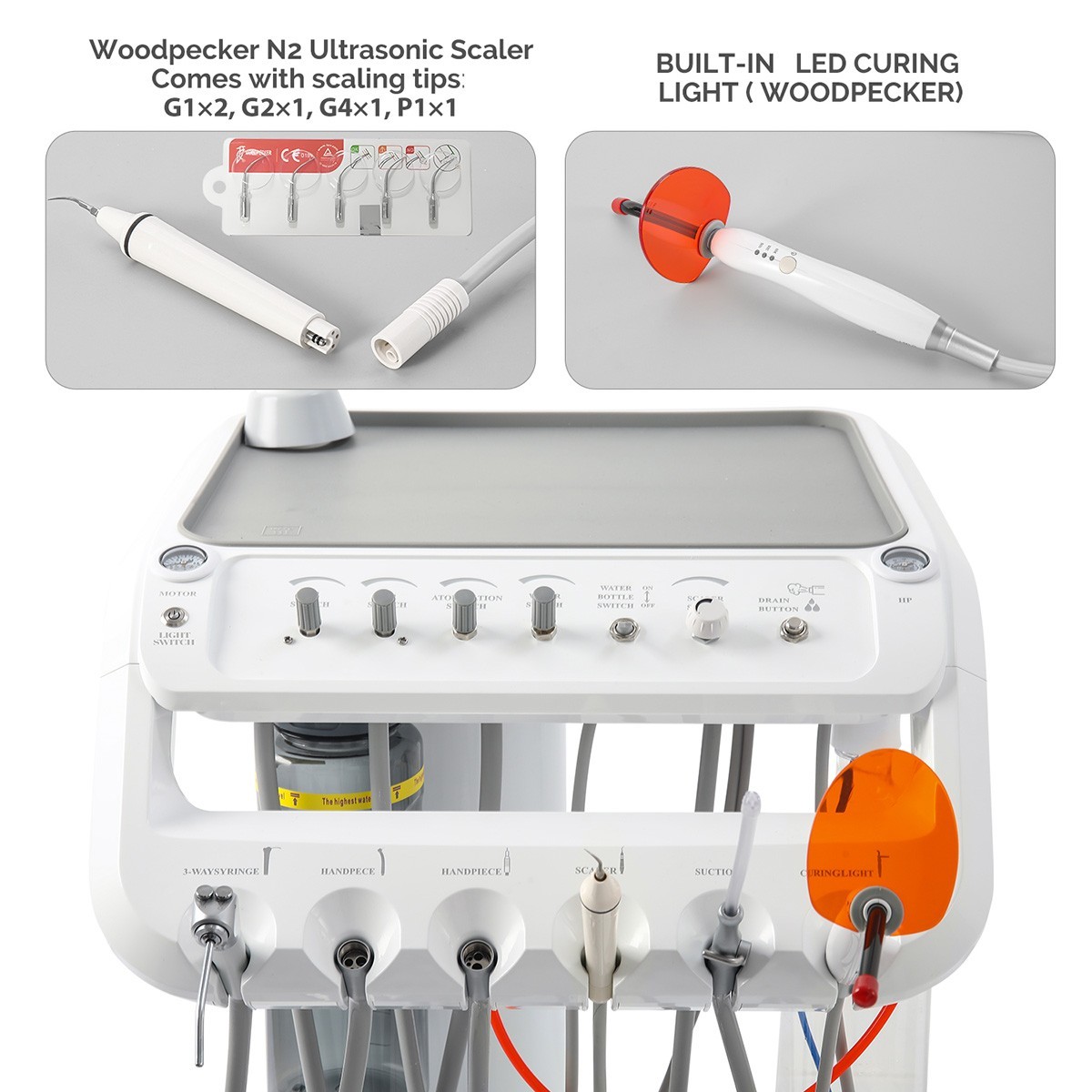 Dental Mobile Delivery Unit Cart Air Compressor 4Hole With Surgical Light Lamp
