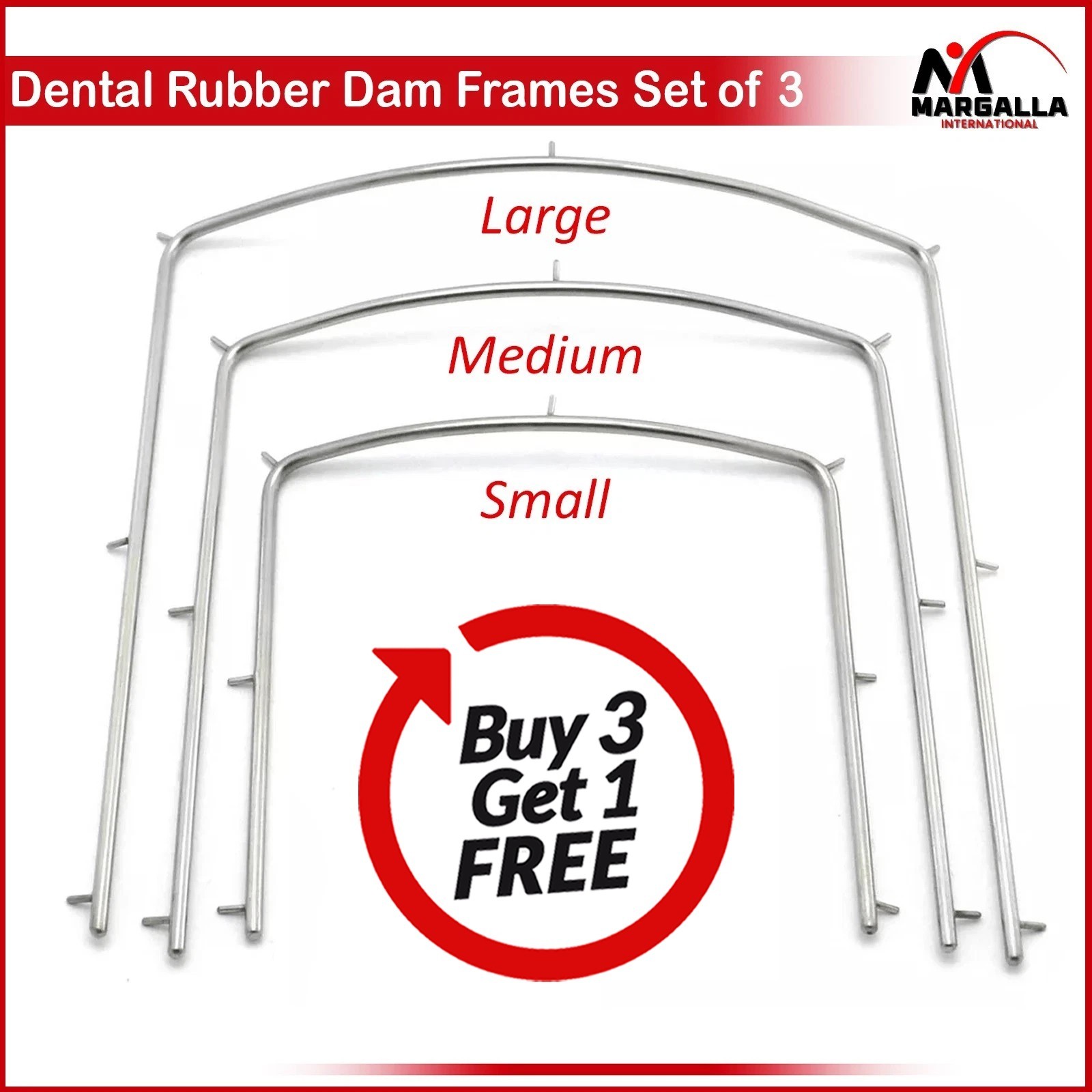Dental Rubber Dam Frames Set of 3 Holder Endodontic Small, Medium, Large