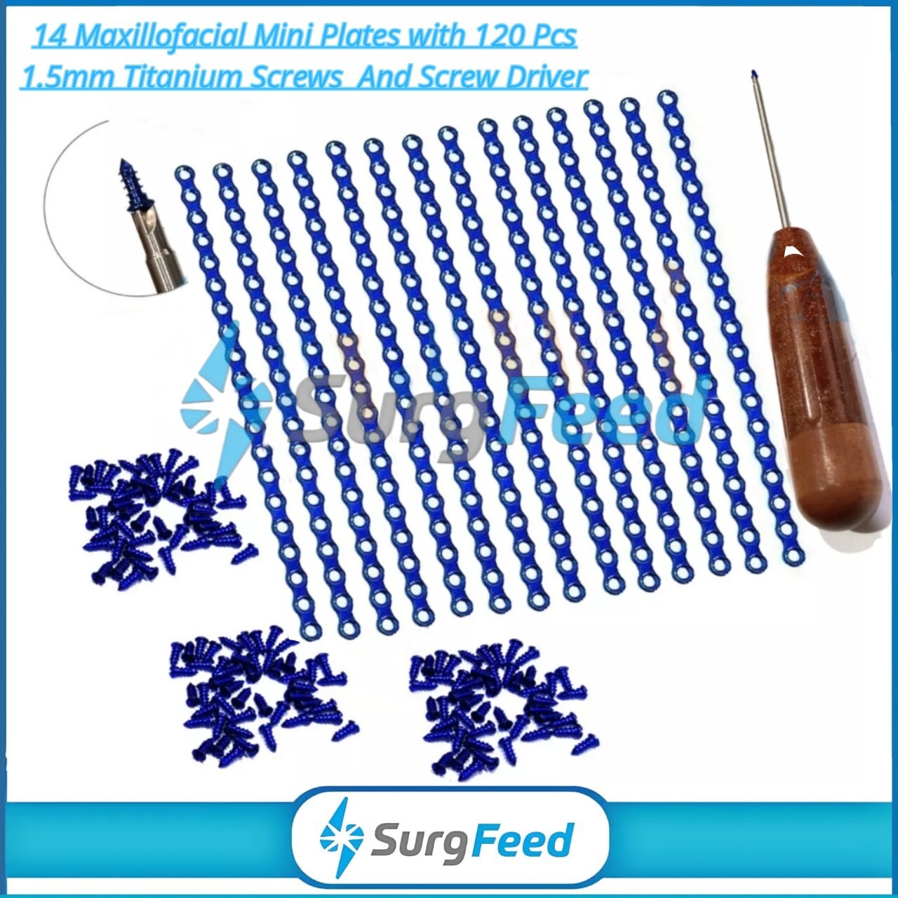 1.5mm Maxillofacial Mini Plates with 120 Pcs Titanium Screws and ScrewDriver Set