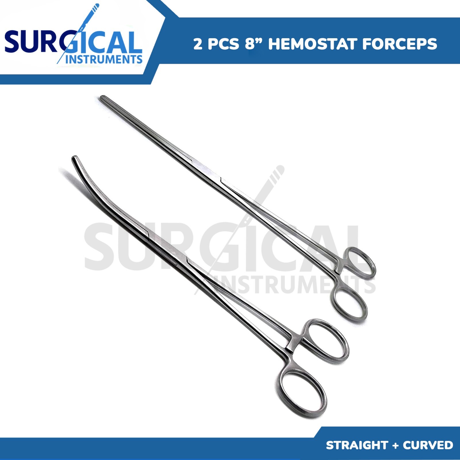 2 Pcs Set 8″ Straight + Curved Hemostat Forceps Locking Clamps German Grade