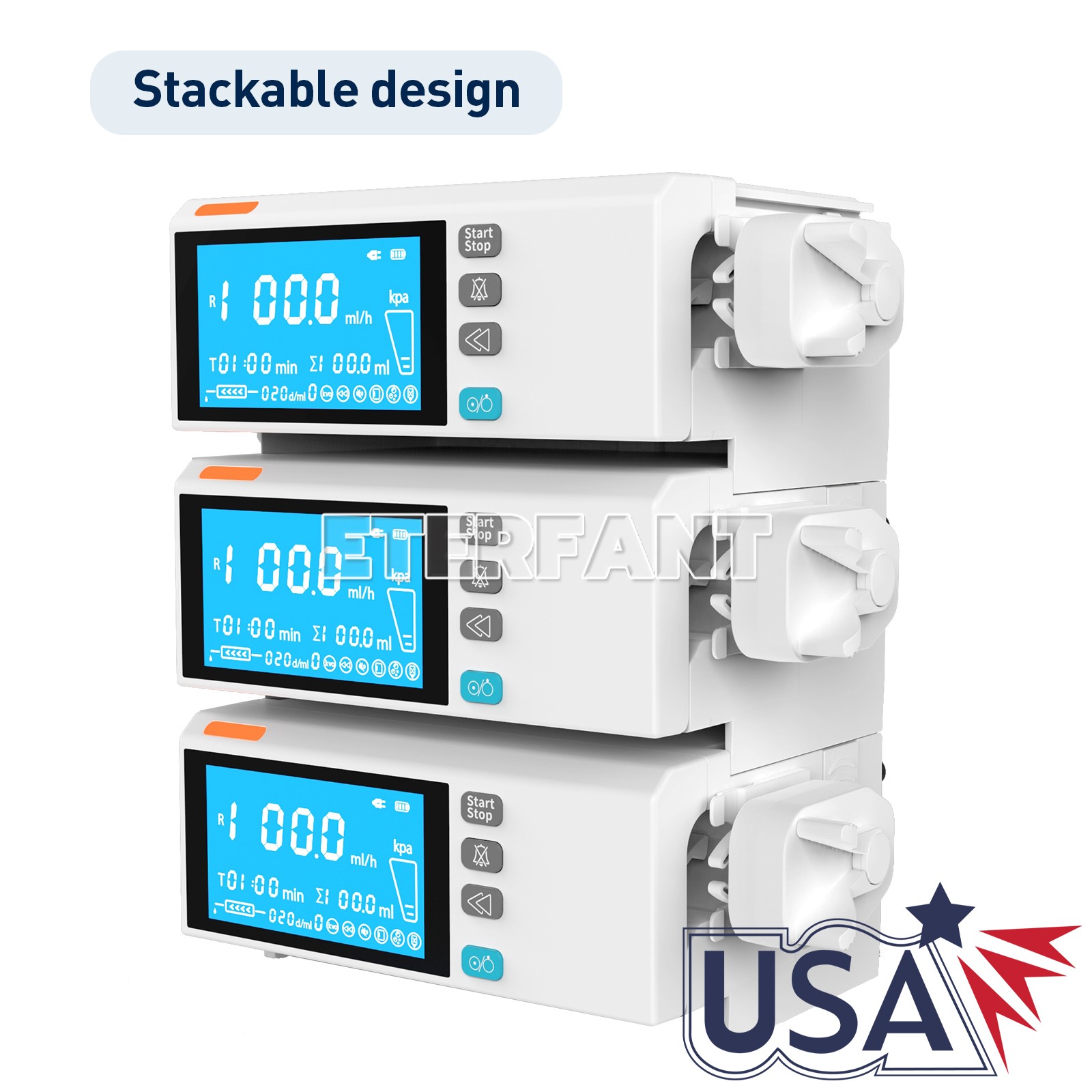 Medical/Lab Use Syringe Pump 4.3 Inch Color Touch Screen Stackable Design
