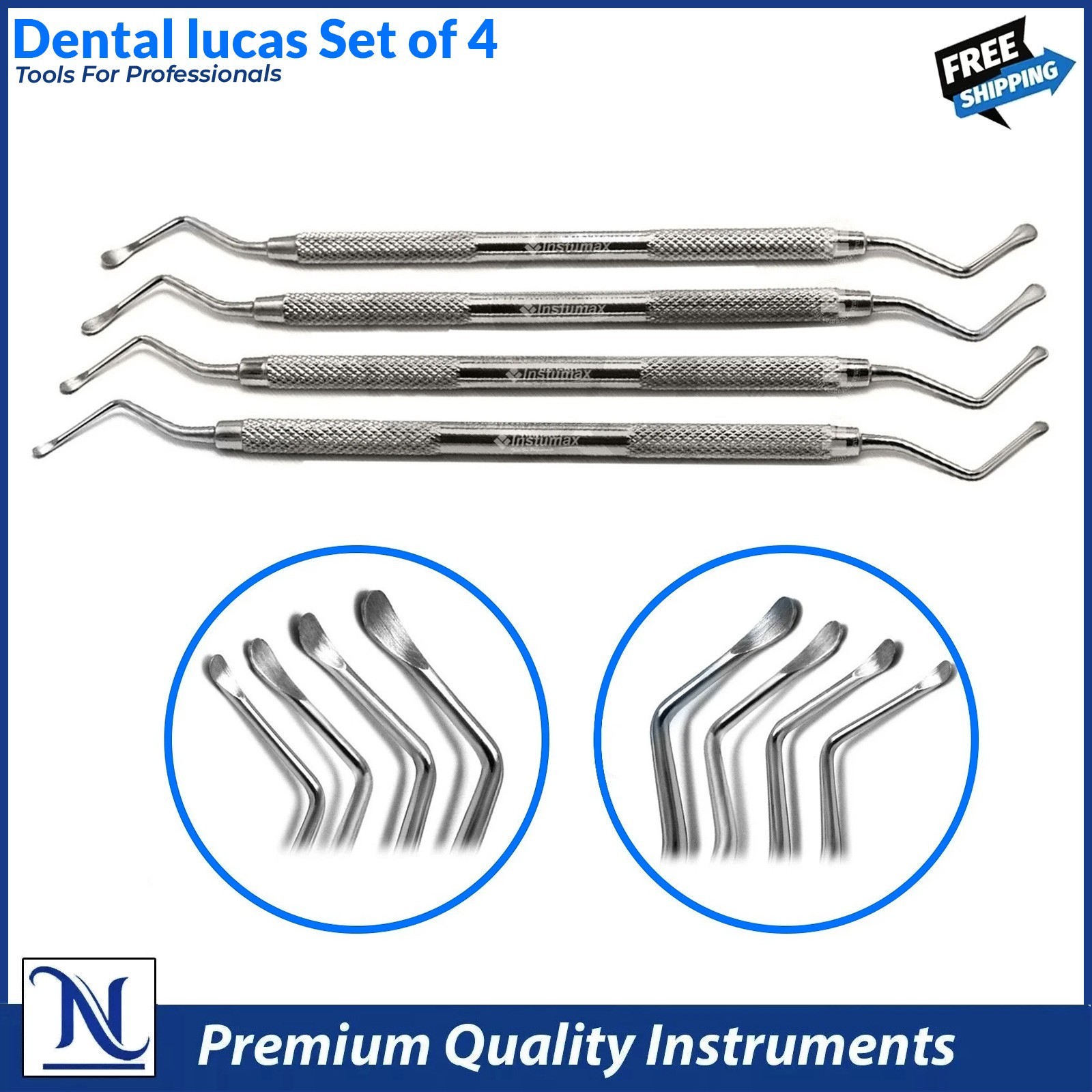 Lucas Bone Curettes Dental Surgical Set 2.4mm 2.7mm 3mm 3.8mm Oral Surgery