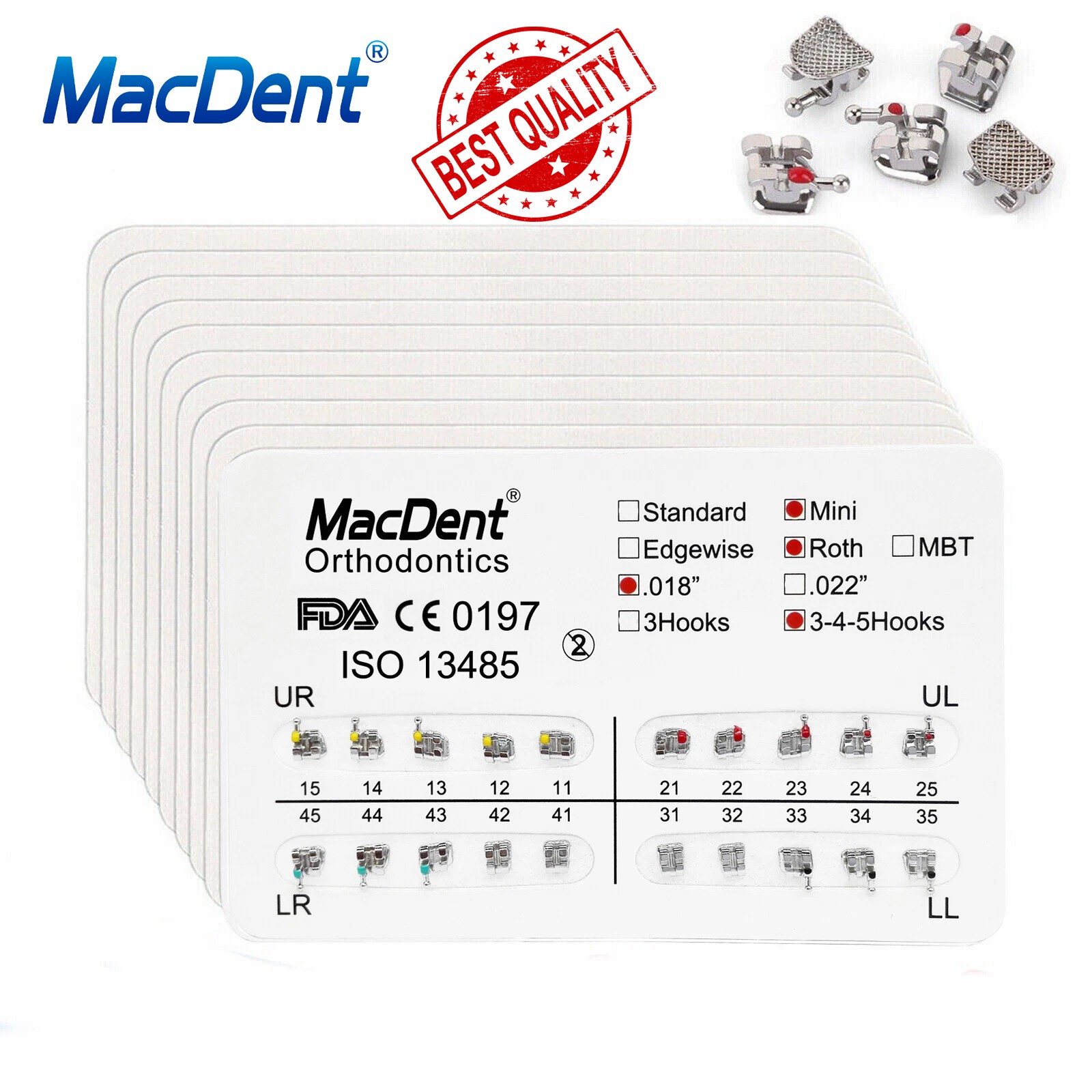 MacDent Dental Orthodontic Brackets Brace Mini Roth MBT Standard 022/018 Hooks
