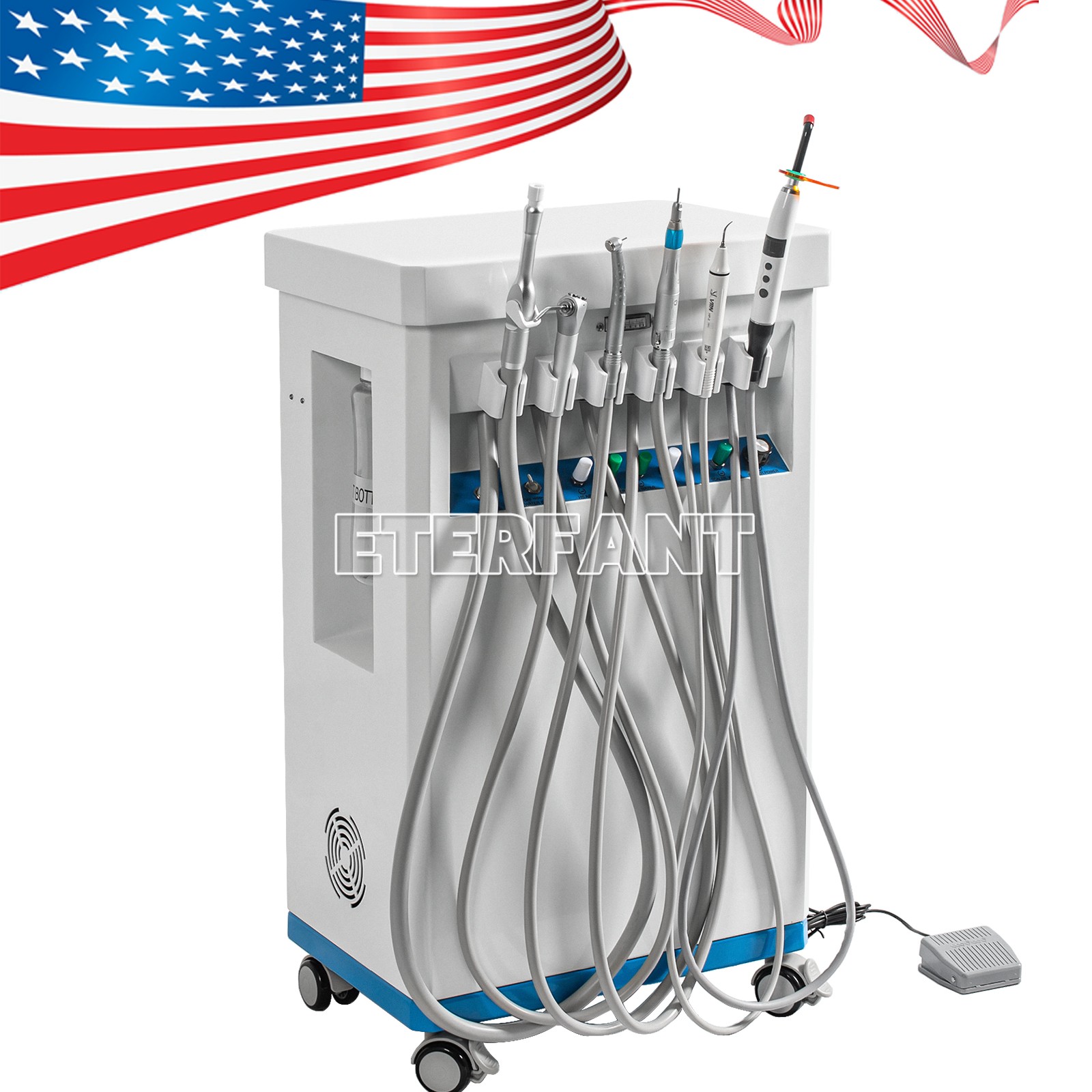 Dental Portable Mobile Cart Delivery Unit System 4Holes with Air Compressor US
