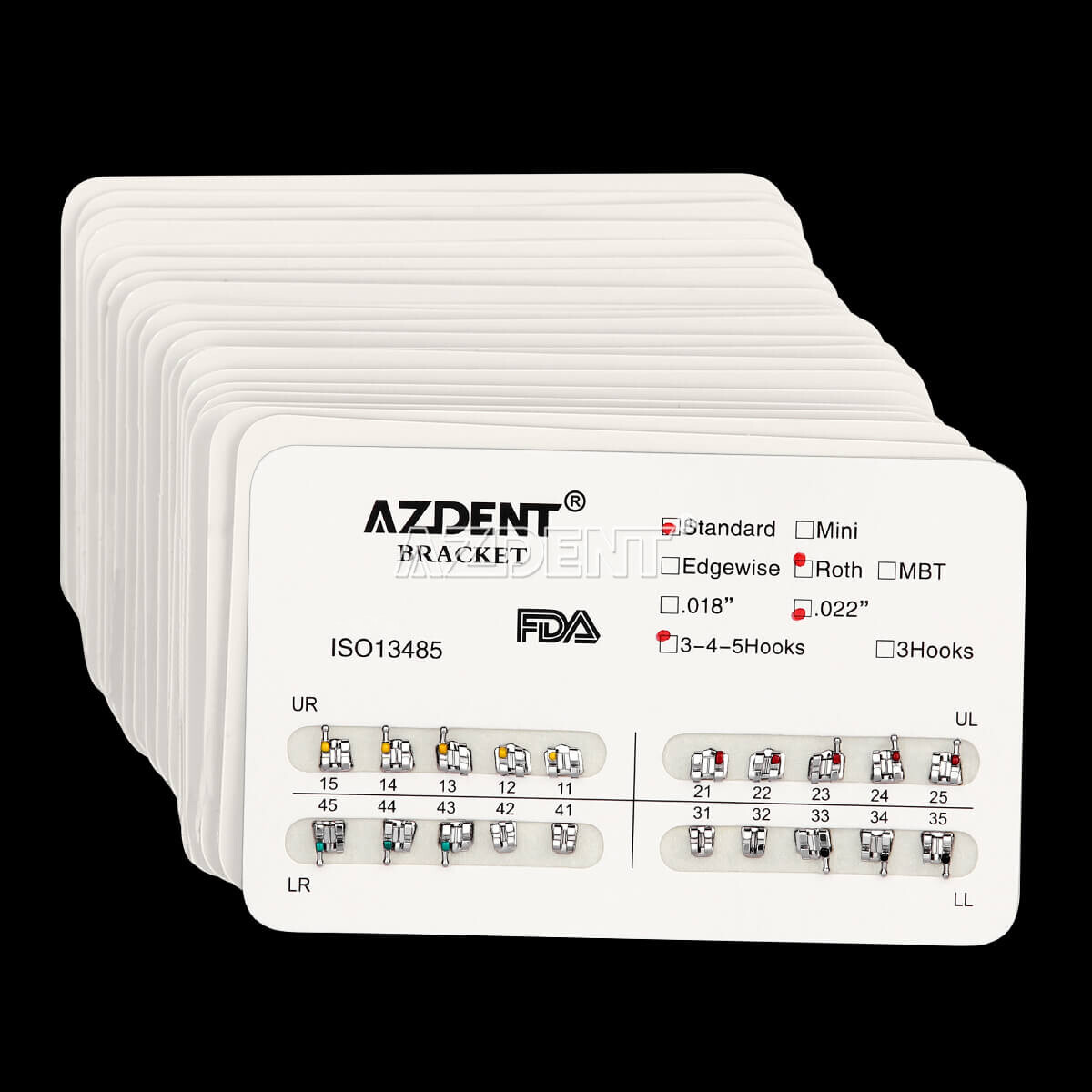 AZDENT Dental Orthodontic Brackets Braces Standard Roth .022 Hooks 3-4-5 FDA