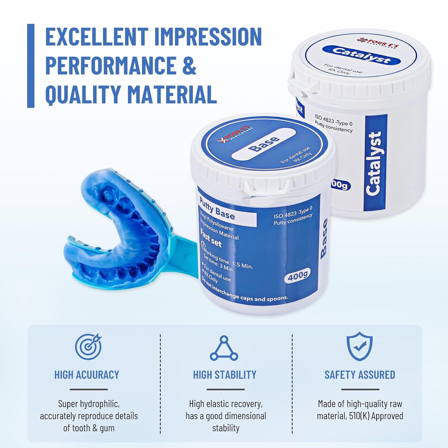 New Dental Impression Putty Fast Set 800g VPS Putty (400g Base & 400g Catalyst)